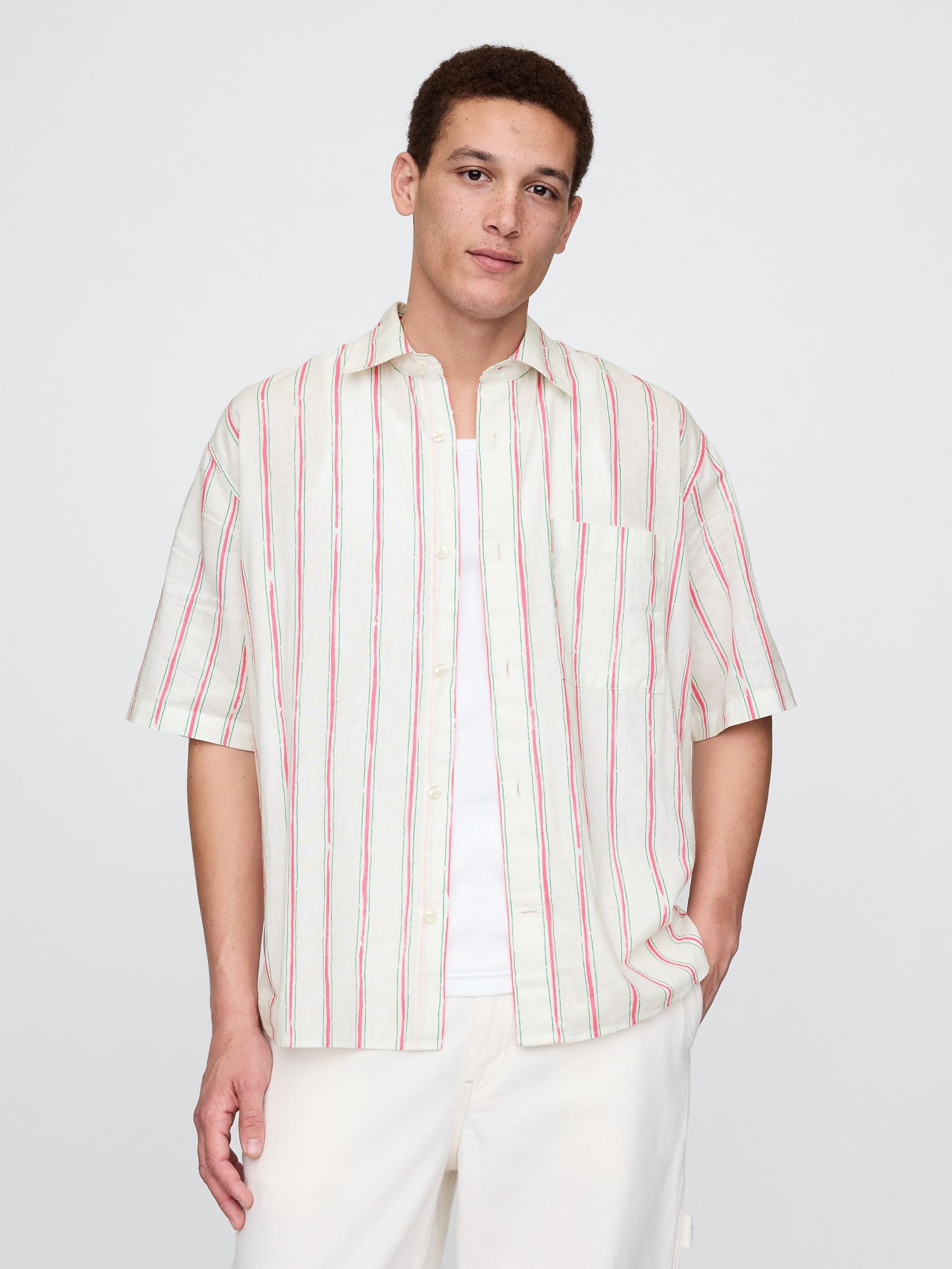 Cream Stripe Linen-Cotton Shirt - Image 1 of 5