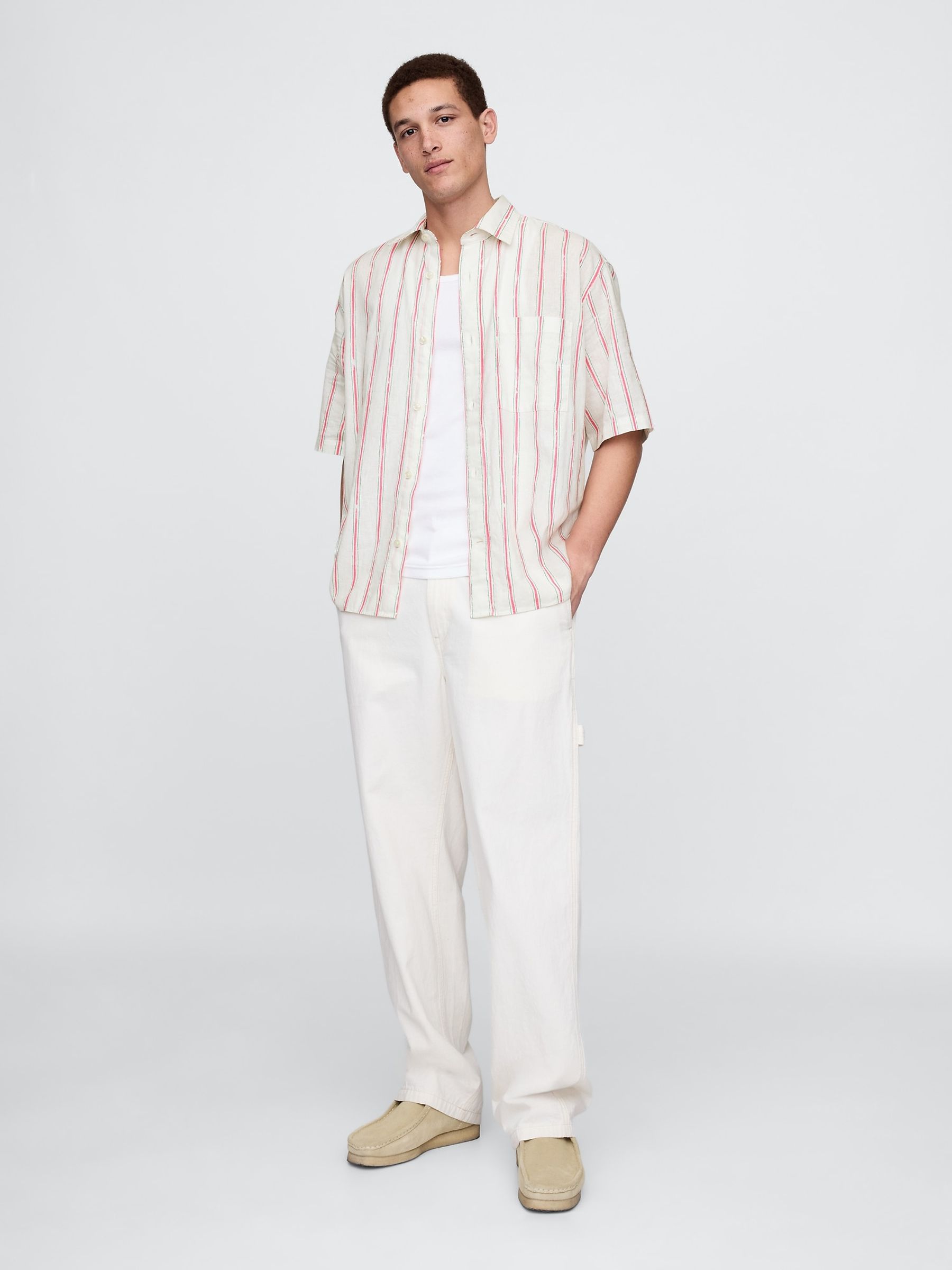 Cream Stripe Linen-Cotton Shirt - Image 3 of 5