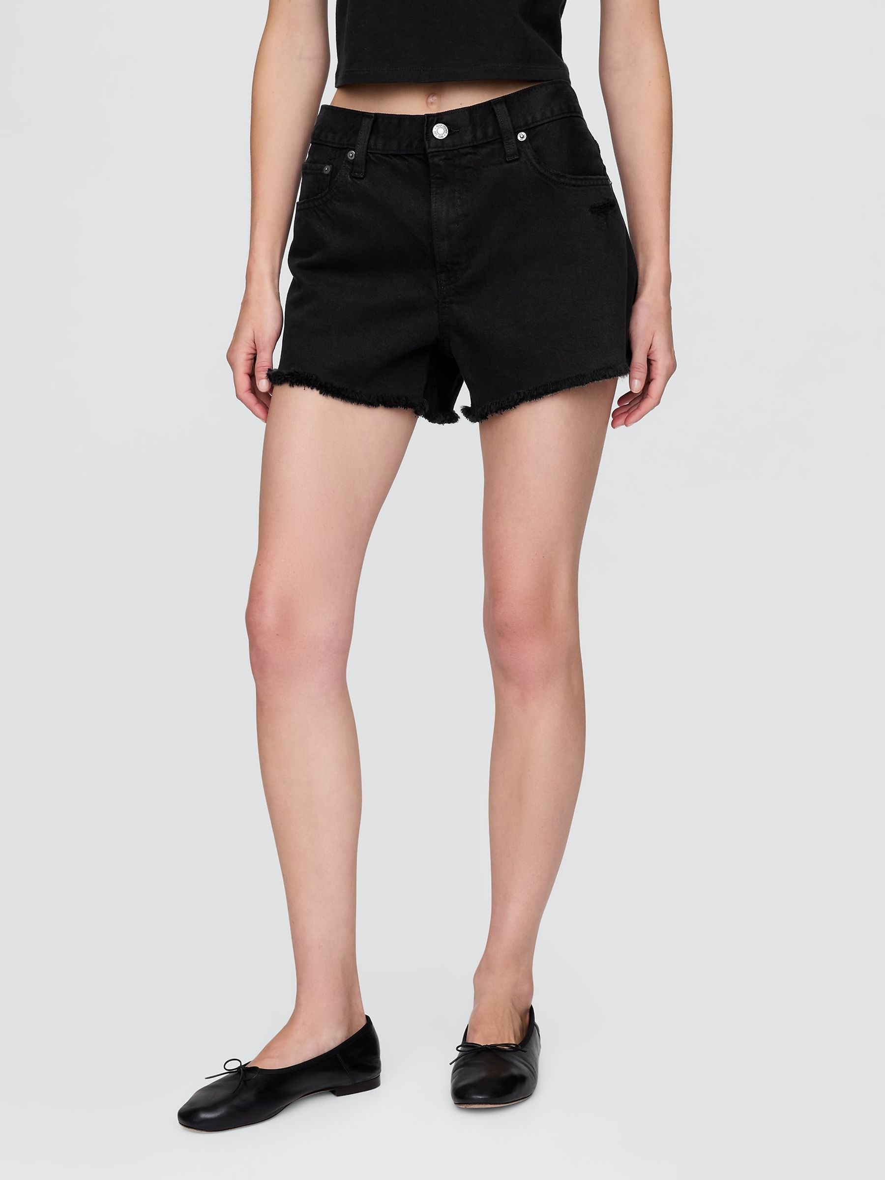 Black 4" Mid Rise UltraSoft Denim Shorts - Image 1 of 5
