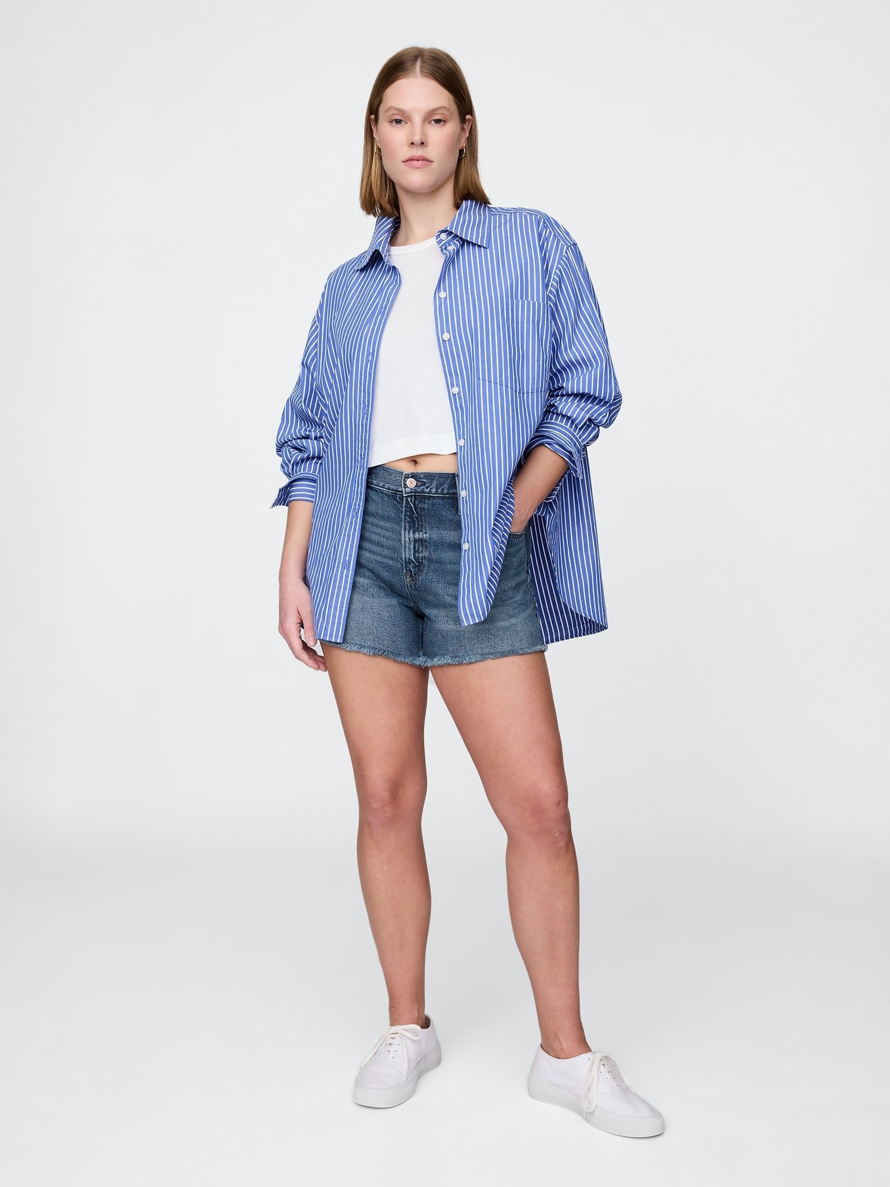 Blue 4" Mid Rise UltraSoft Denim Shorts - Image 5 of 5