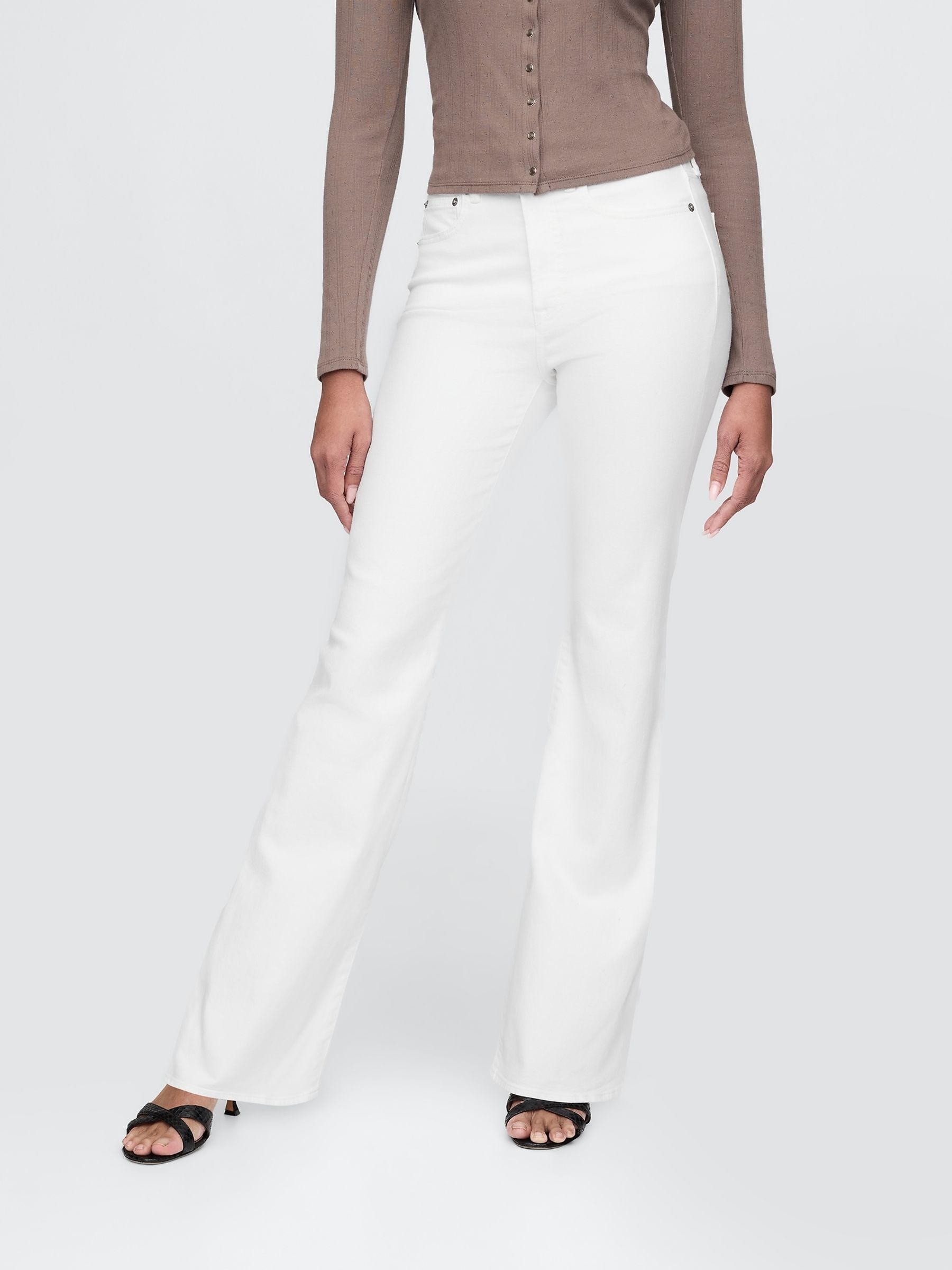 White High Waisted 70s Flare Jeans - Image 1 of 6