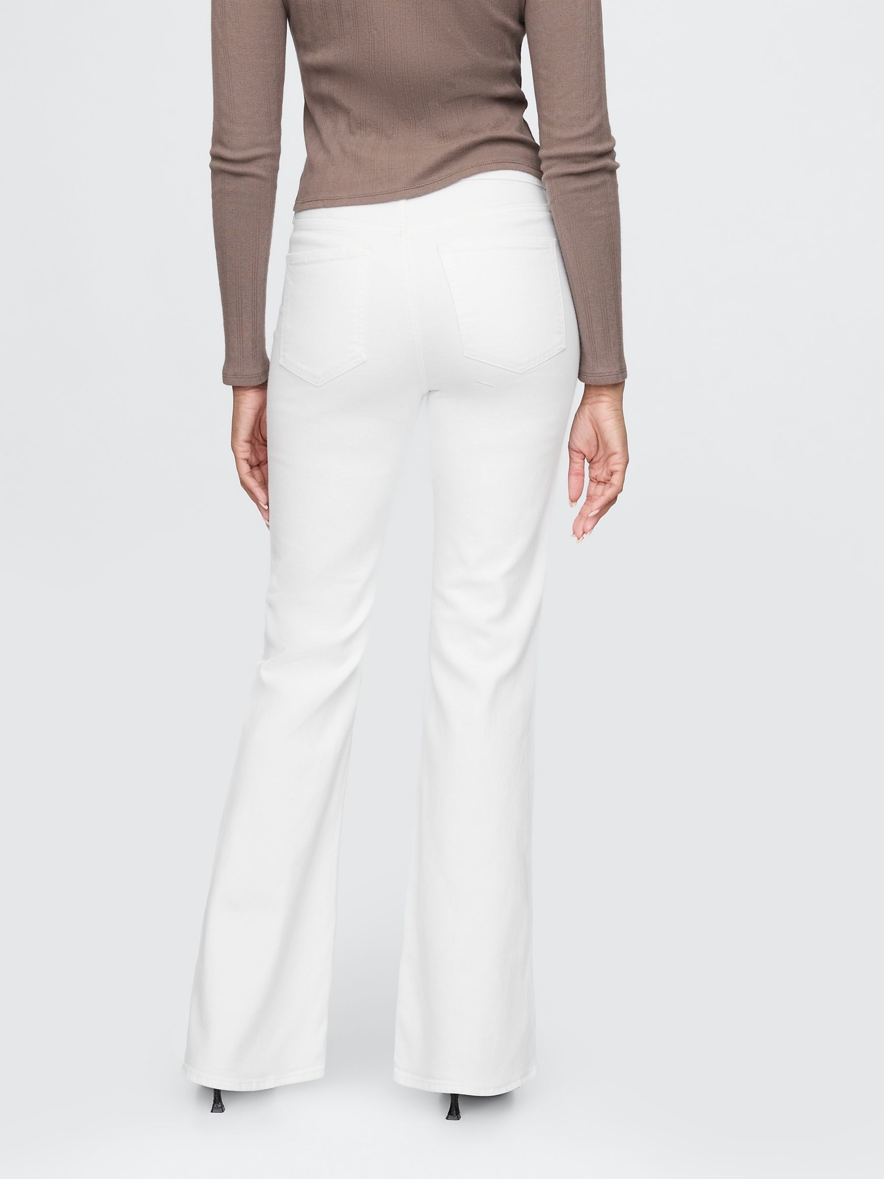 White High Waisted 70s Flare Jeans - Image 2 of 6