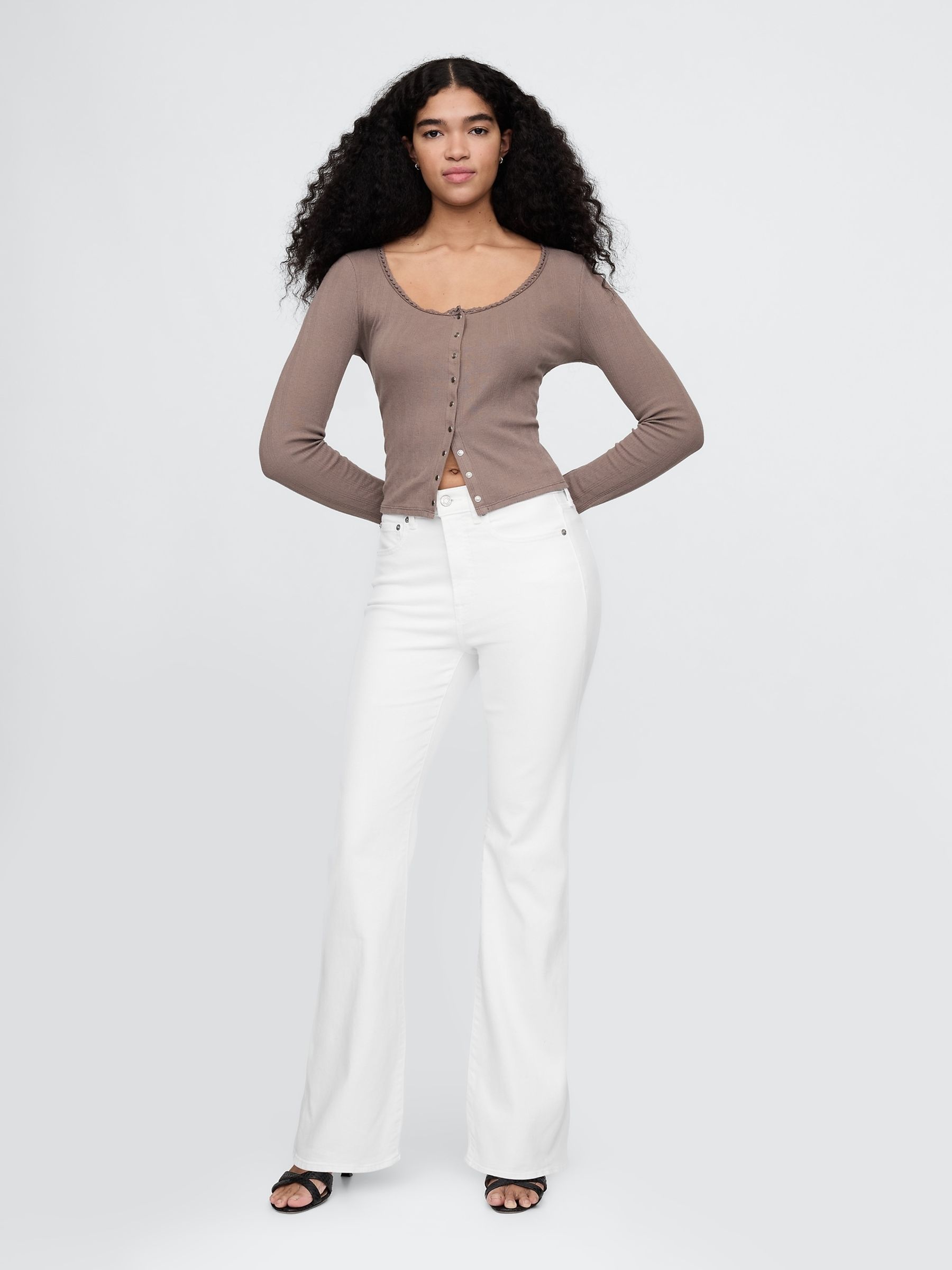 White High Waisted 70s Flare Jeans - Image 3 of 6