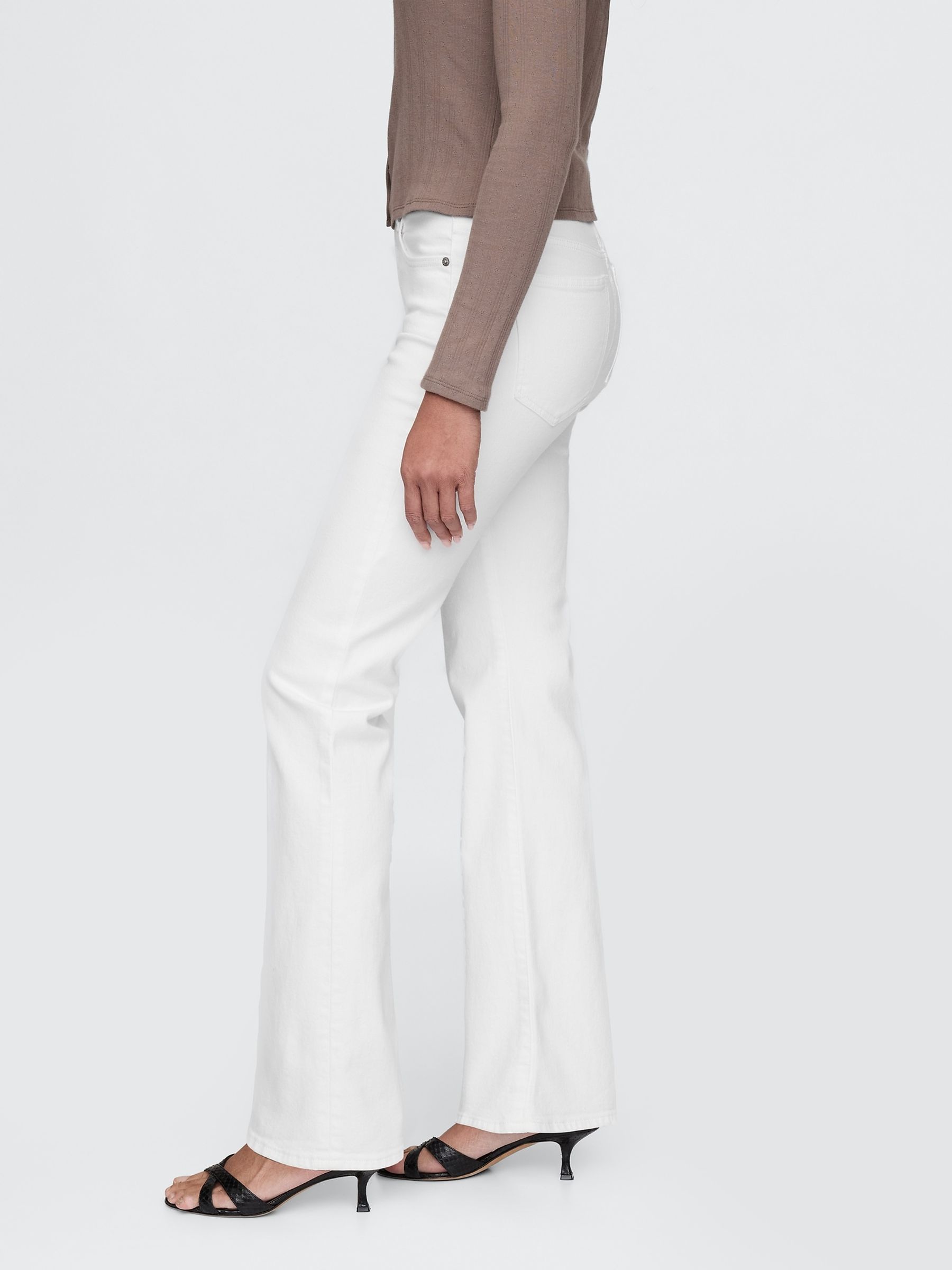 White High Waisted 70s Flare Jeans - Image 4 of 6