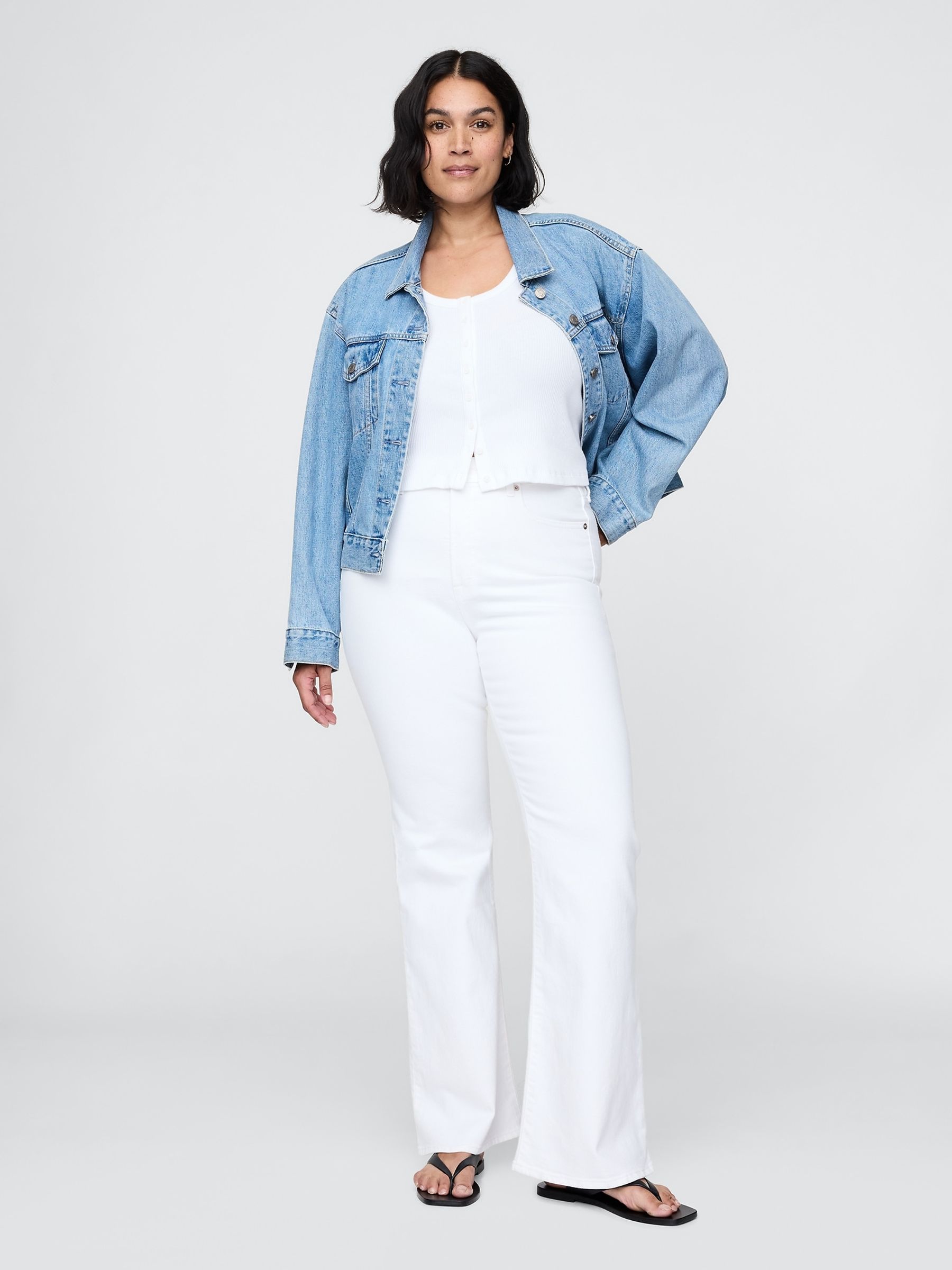 White High Waisted 70s Flare Jeans - Image 5 of 6