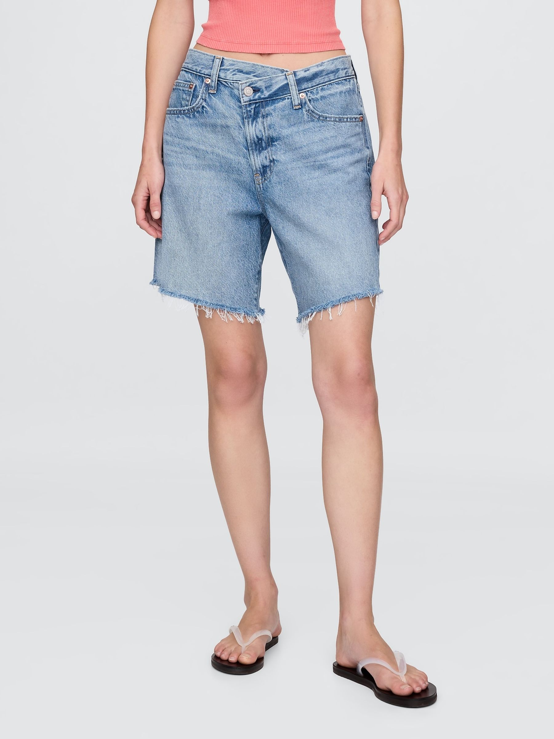 Light Blue 8" Mid Waisted 90s Loose Denim Bermuda Shorts - Image 1 of 5