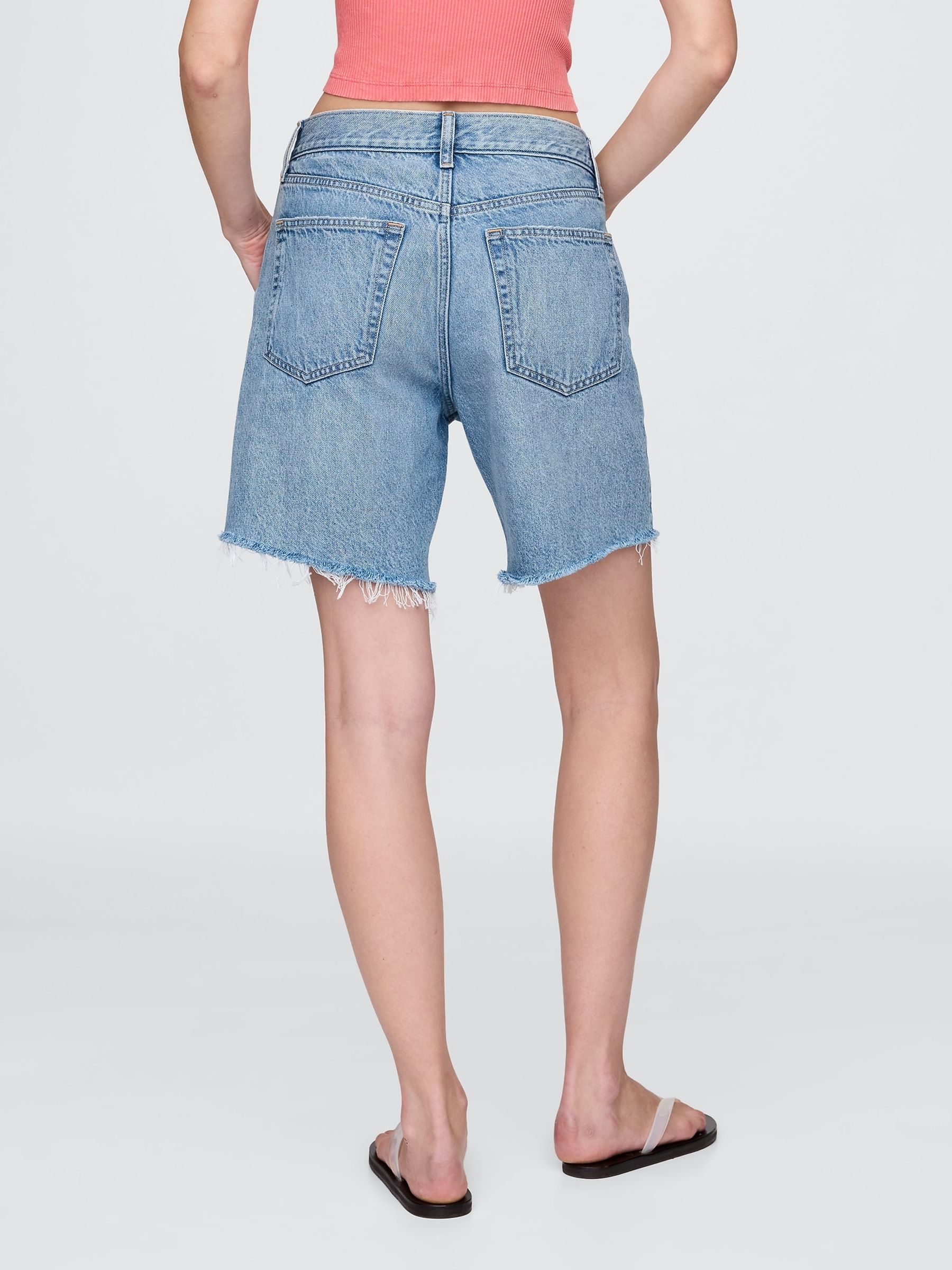 Light Blue 8" Mid Waisted 90s Loose Denim Bermuda Shorts - Image 2 of 5