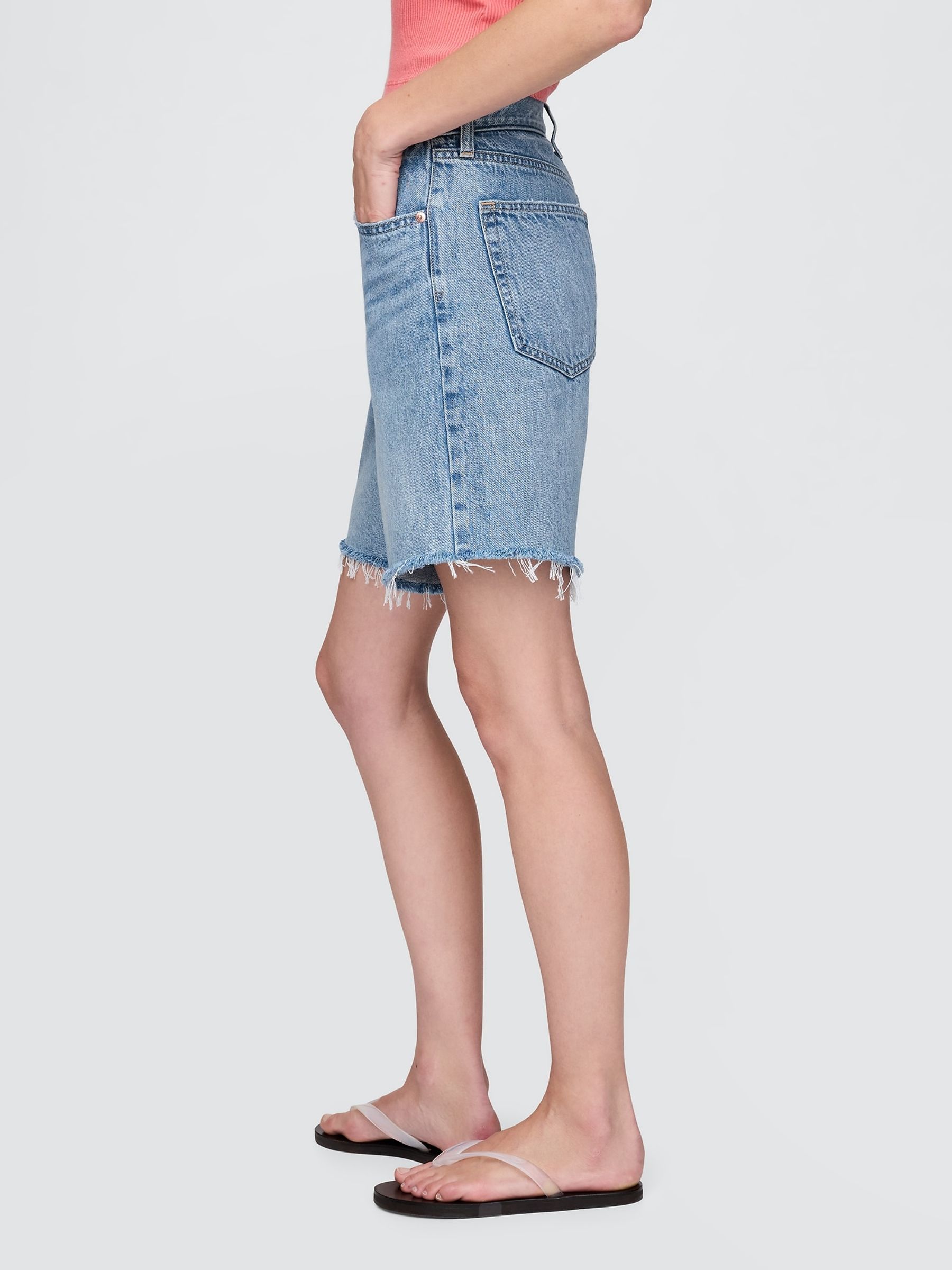 Light Blue 8" Mid Waisted 90s Loose Denim Bermuda Shorts - Image 3 of 5