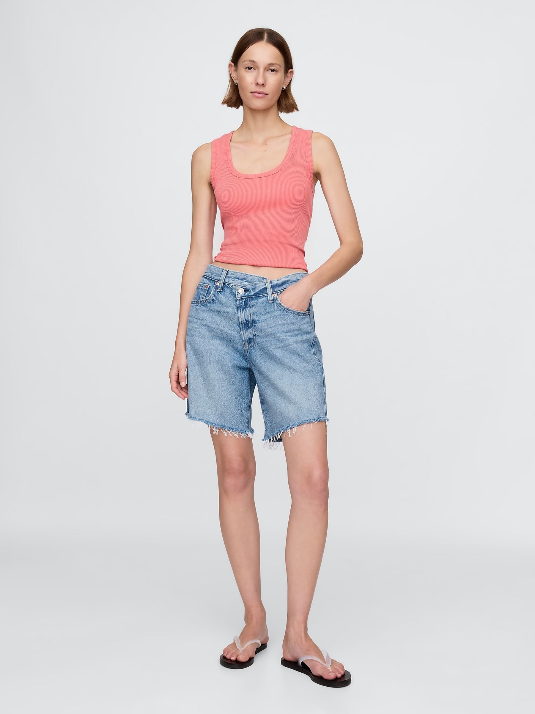 Light Blue 8" Mid Waisted 90s Loose Denim Bermuda Shorts - Image 4 of 5