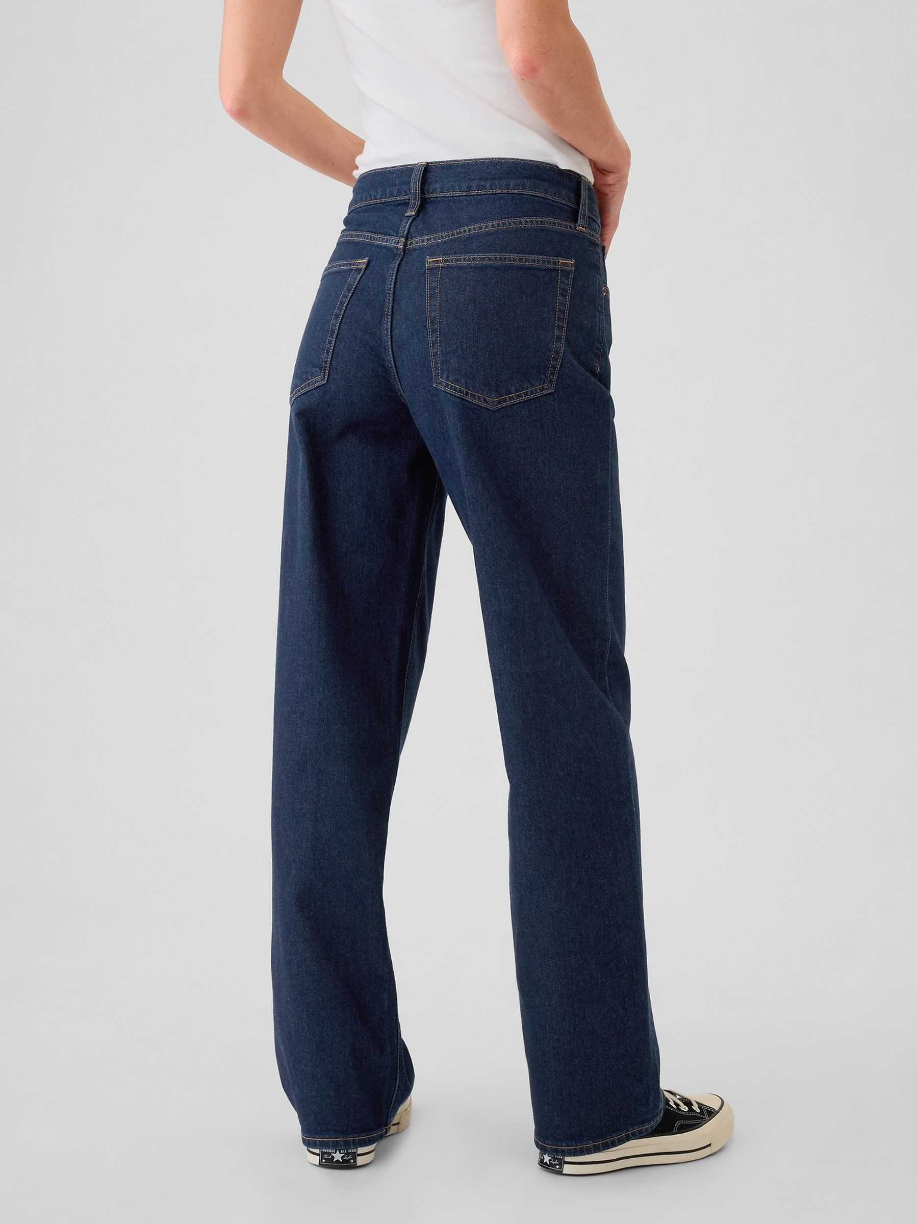 Dark Indigo Blue Mid Waisted 90s Loose Jeans - Image 2 of 6