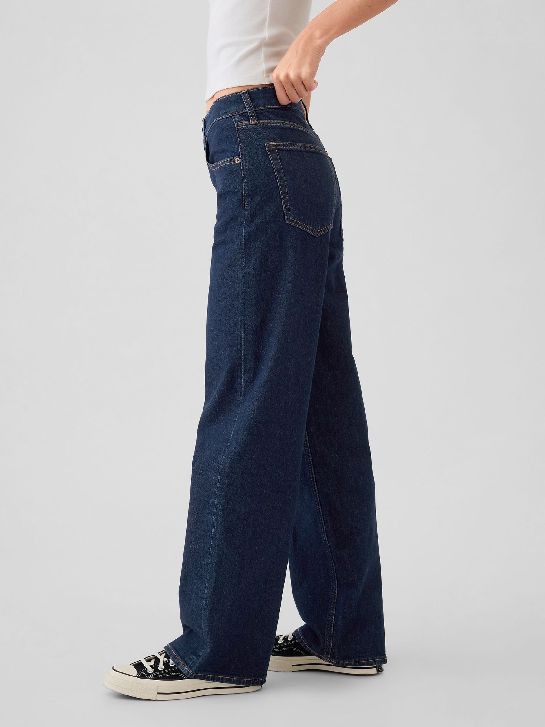 Dark Indigo Blue Mid Waisted 90s Loose Jeans - Image 3 of 6