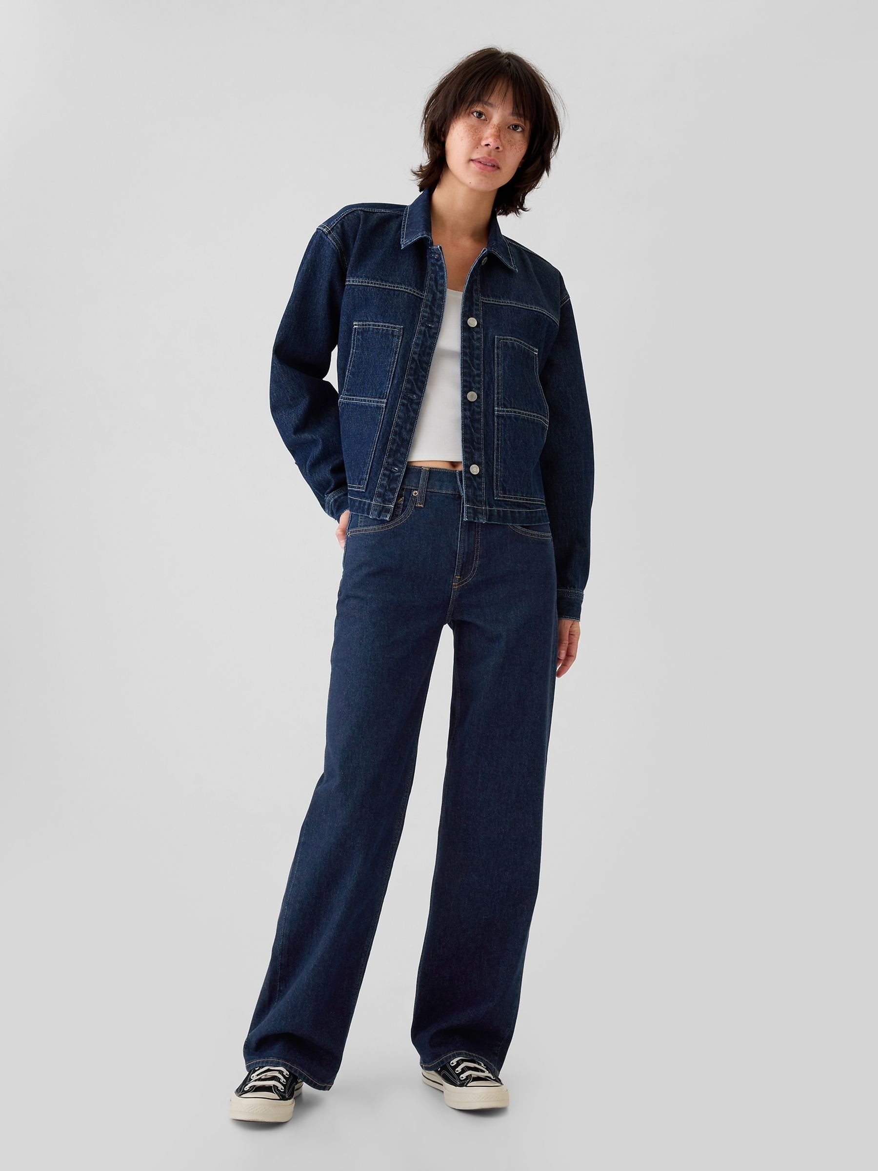 Dark Indigo Blue Mid Waisted 90s Loose Jeans - Image 4 of 6
