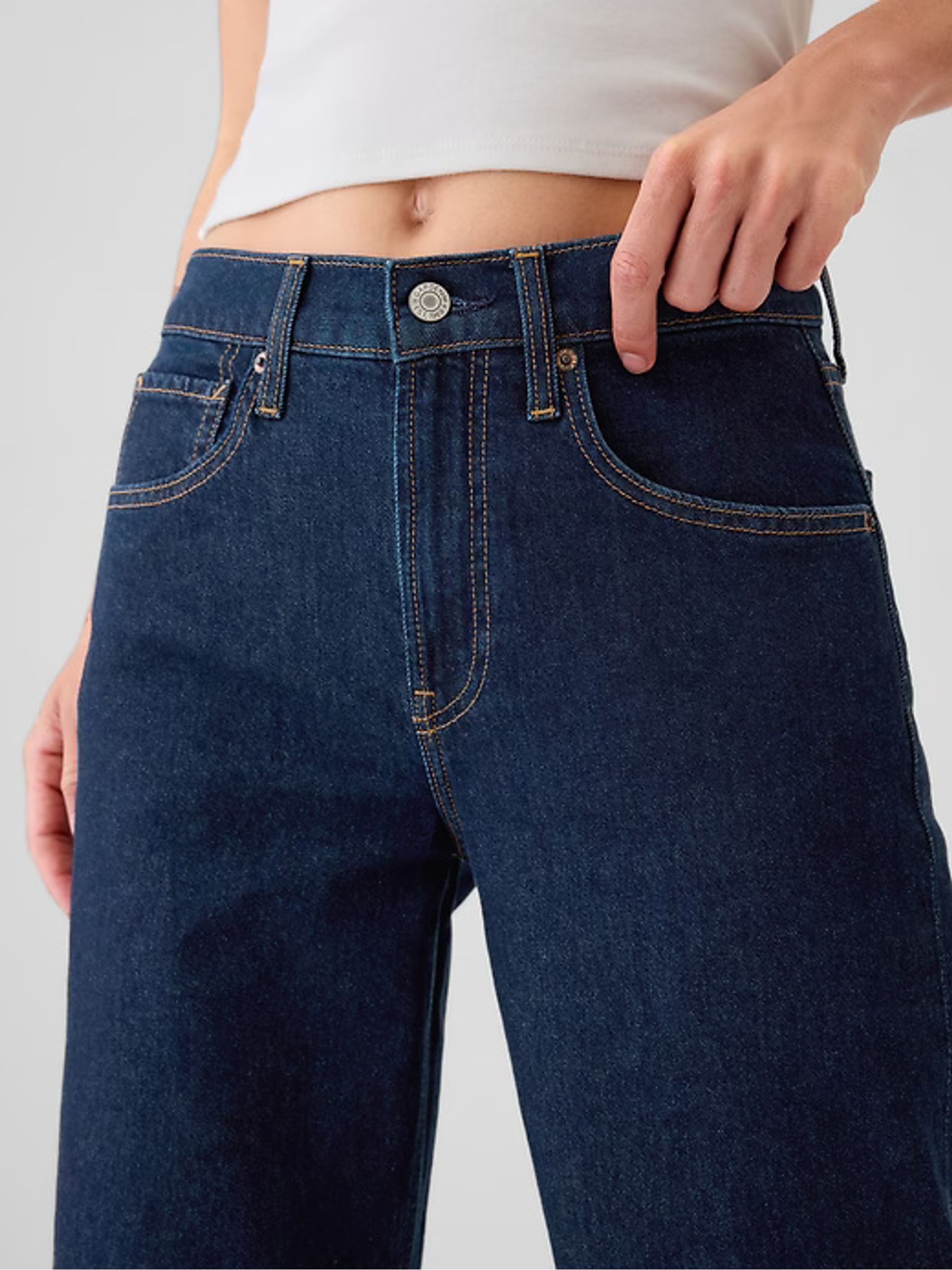 Dark Indigo Blue Mid Waisted 90s Loose Jeans - Image 7 of 9