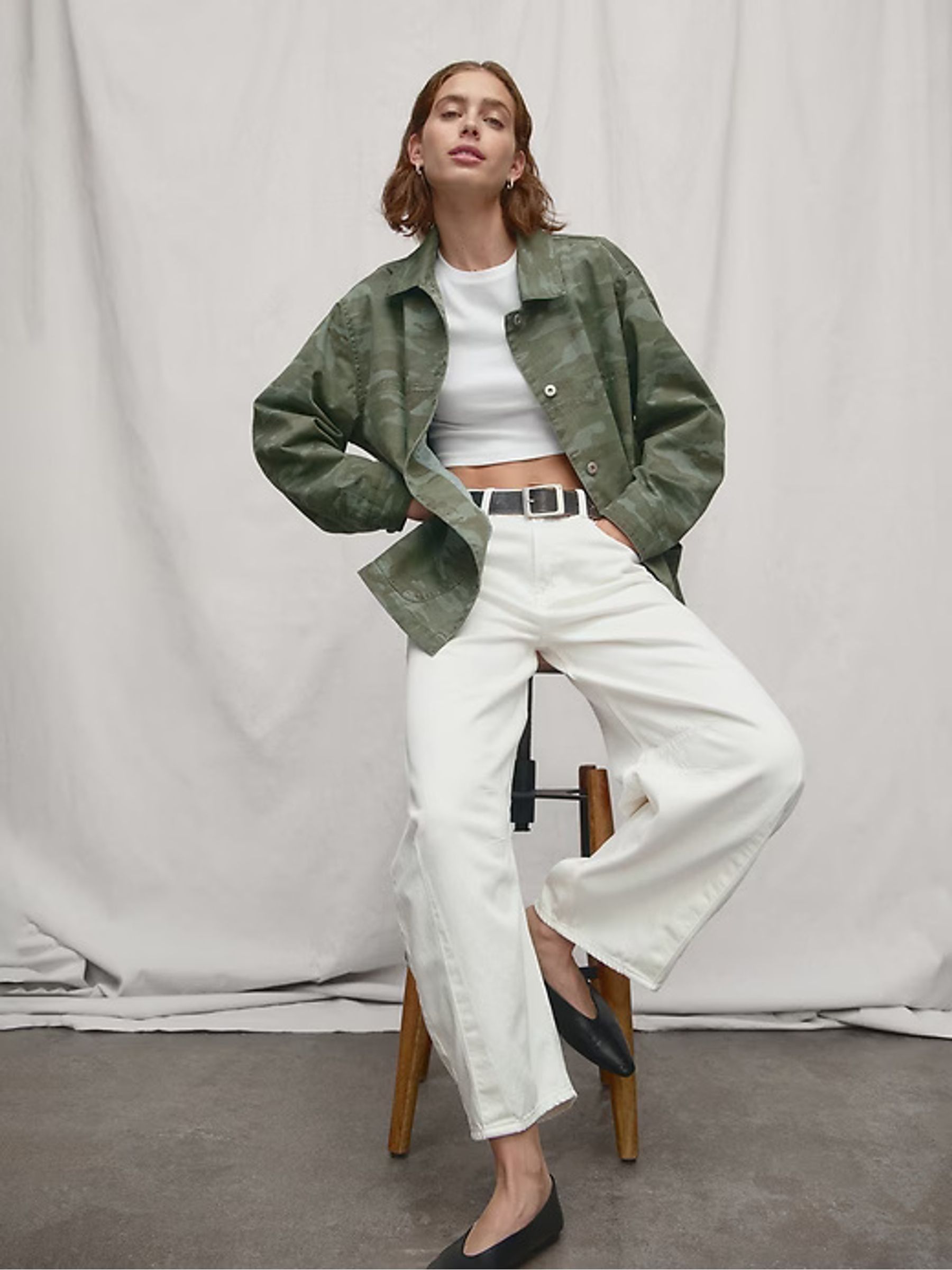 White High Waisted UltraSoft Horseshoe Jeans - Image 1 of 9