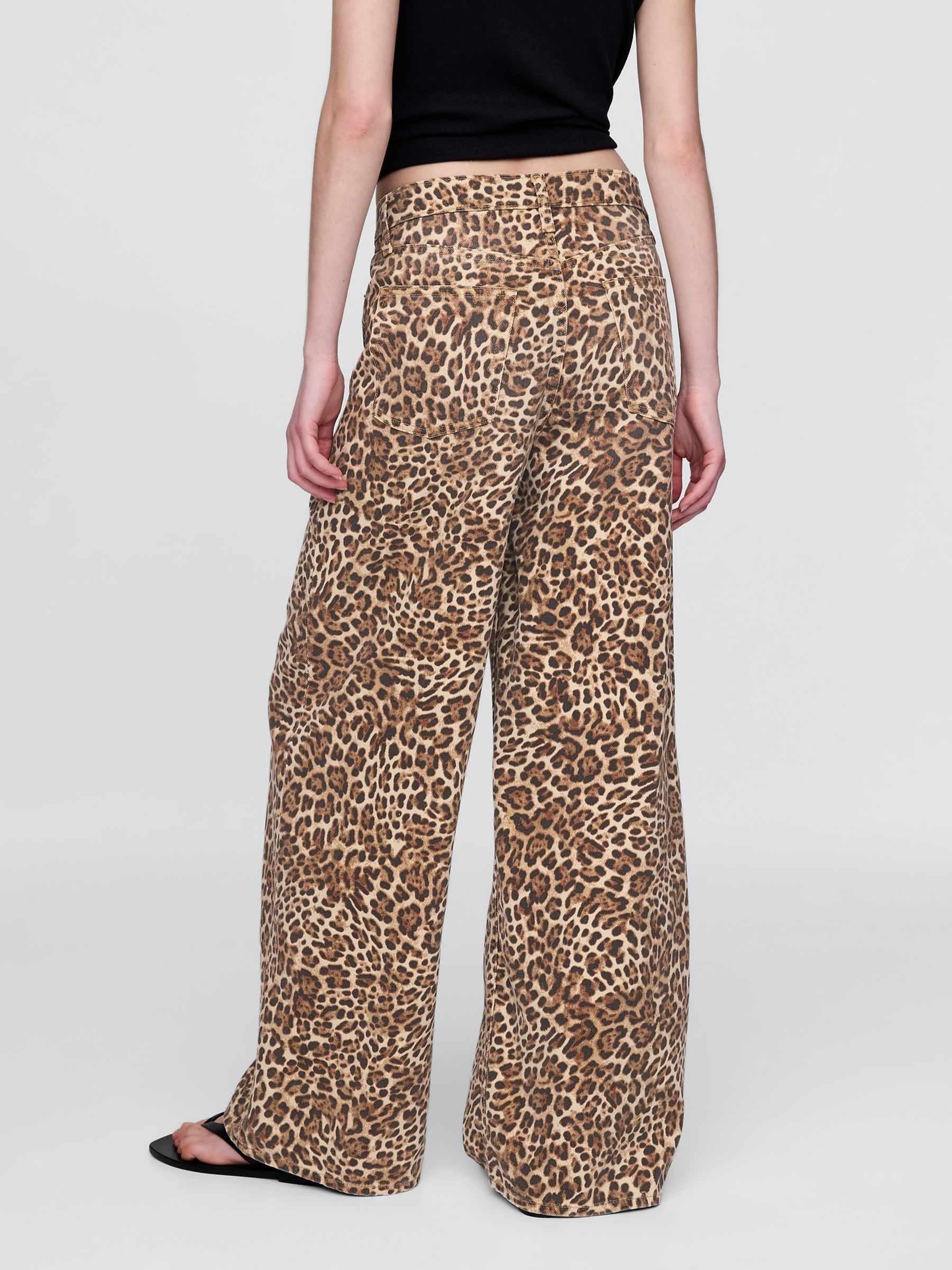 Brown Leopard Print Mid Rise UltraSoft Baggy Jeans - Image 2 of 6