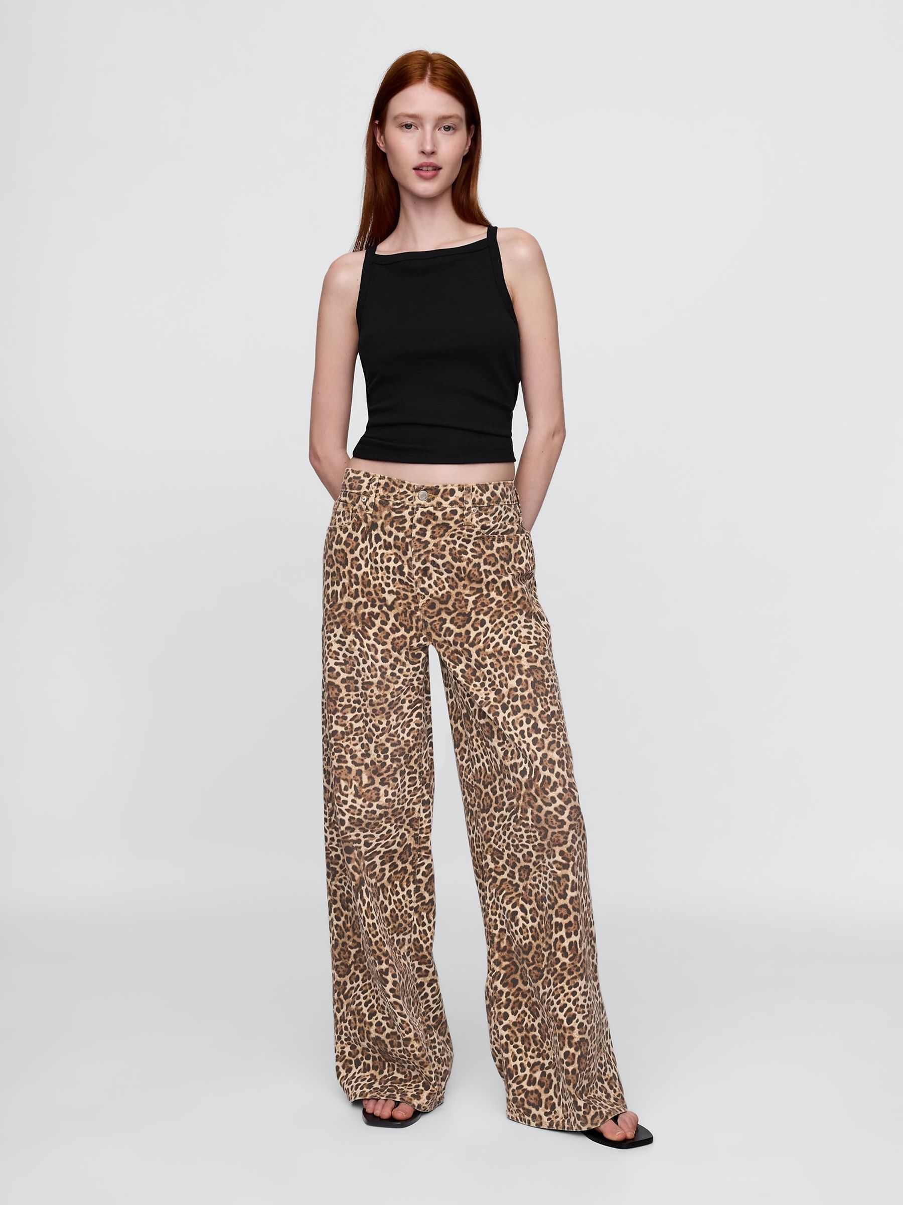 Brown Leopard Print Mid Rise UltraSoft Baggy Jeans - Image 4 of 6