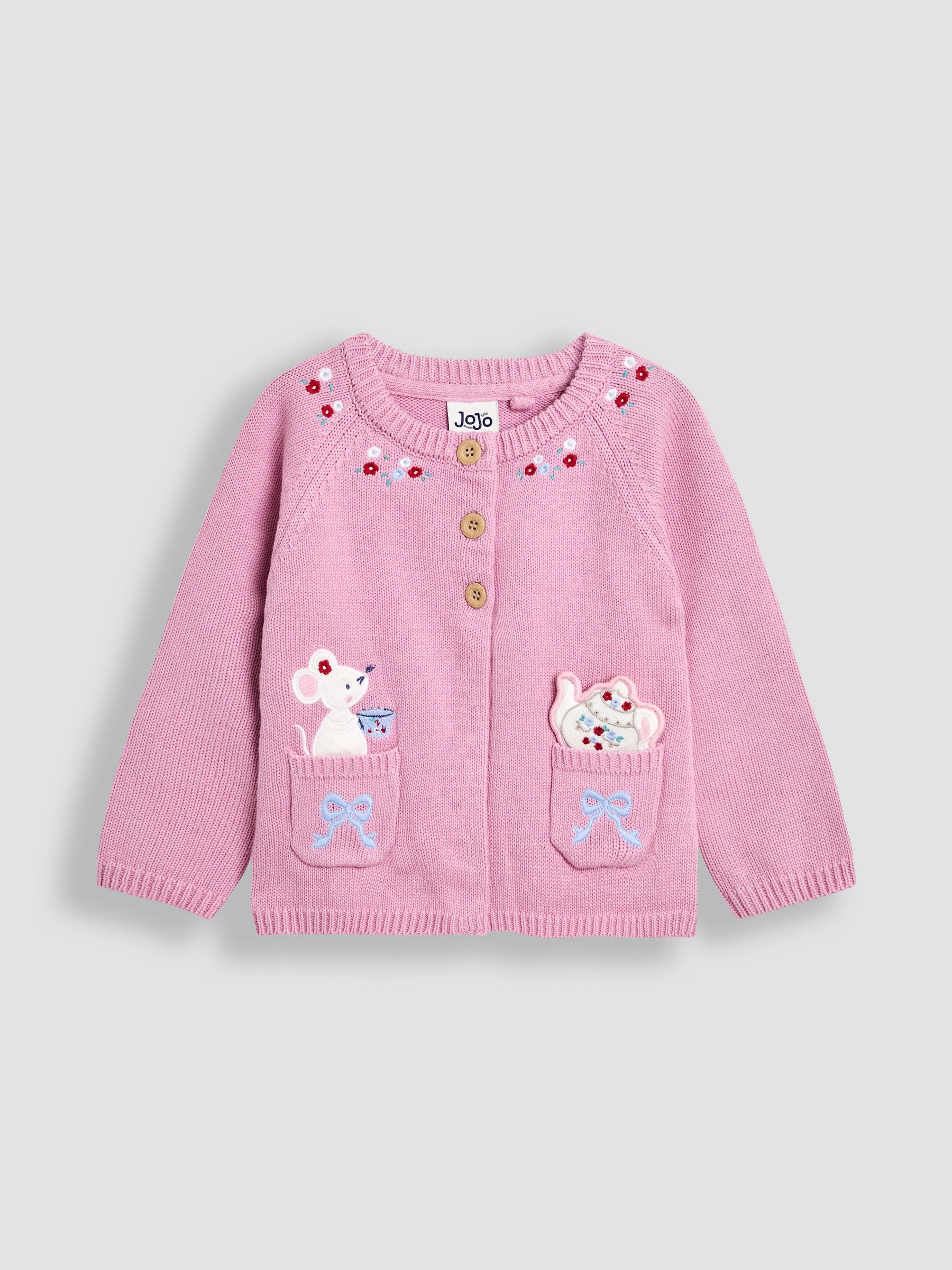 Pink Mouse Pet in Pocket Appliqué Cardigan | JoJo Maman Bébé USA