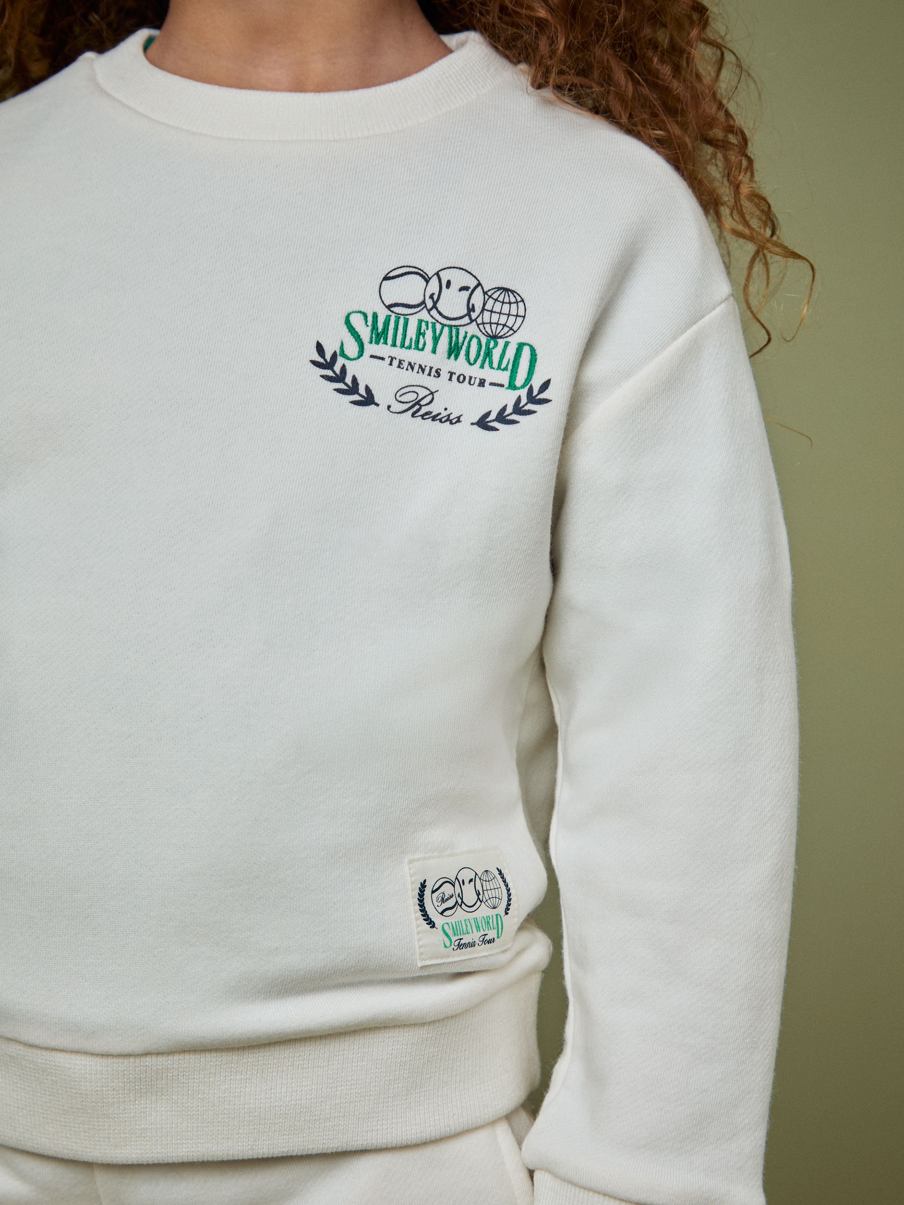 3-9 yrs SmileyWorld | Reiss Logo Sweatshirt Unisex Fit in White - Image 7 of 8