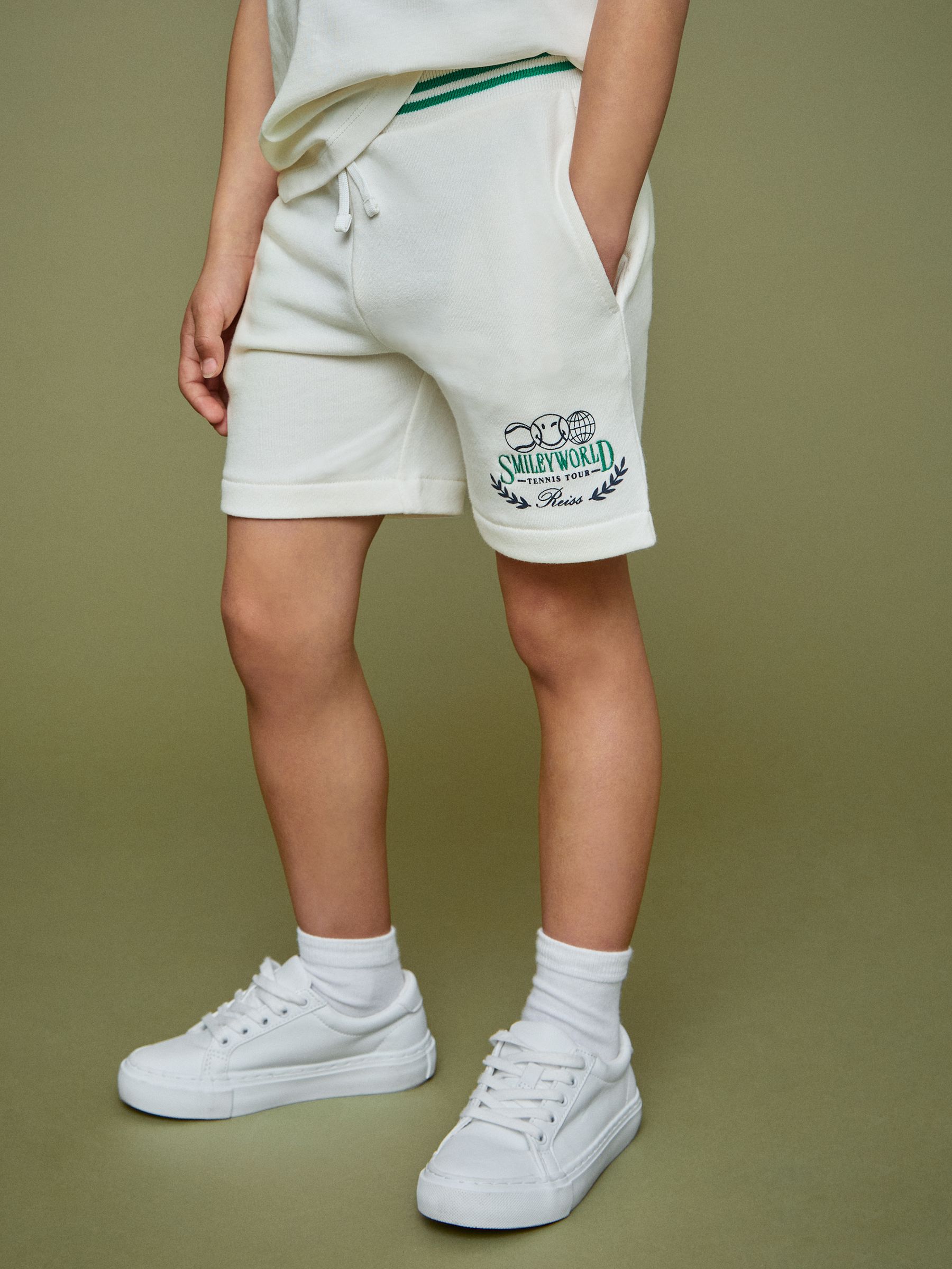 3-9 yrs SmileyWorld | Reiss Drawstring Shorts Unisex Fit in White - Image 6 of 8