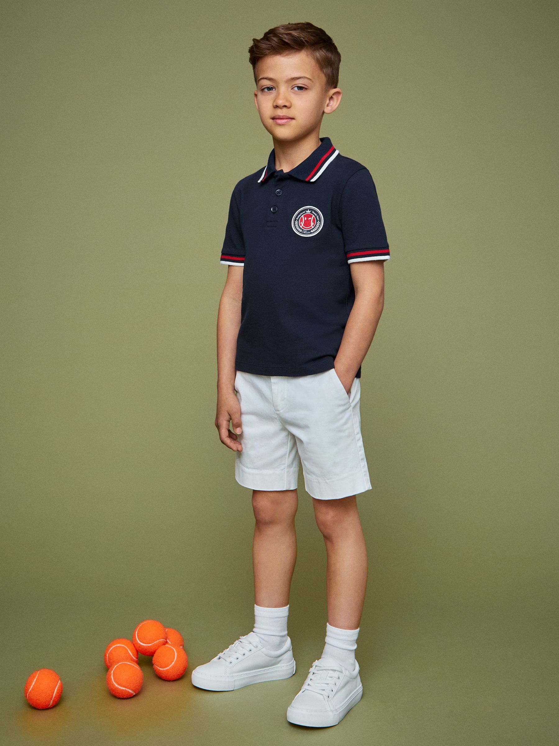 9-13 yrs SmileyWorld | Reiss Piqué Polo Shirt in Navy - Image 3 of 4