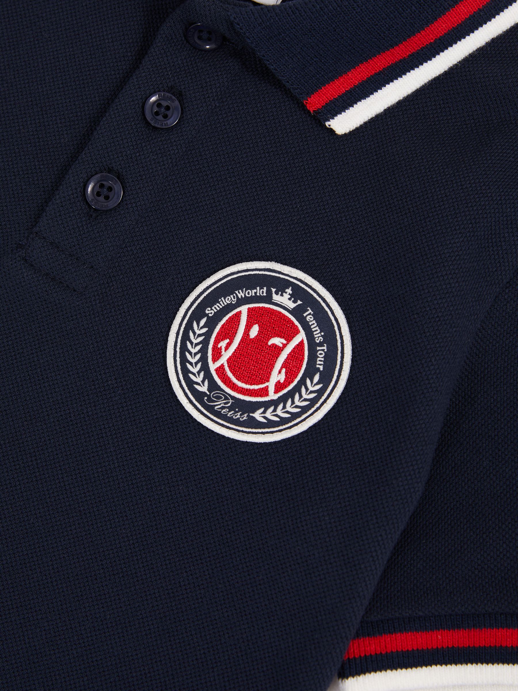 9-13 yrs SmileyWorld | Reiss Piqué Polo Shirt in Navy - Image 4 of 4
