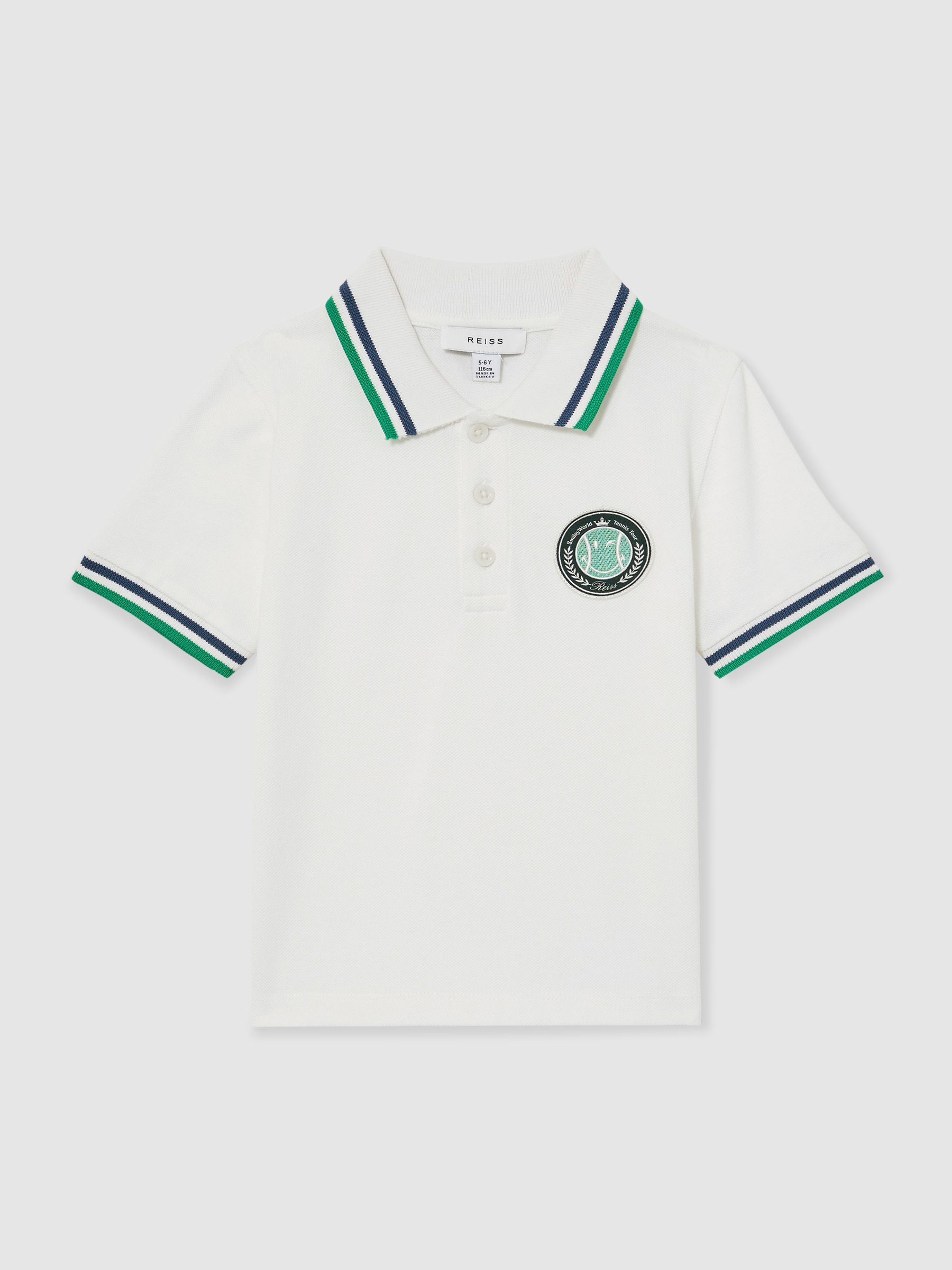 9-13 yrs SmileyWorld | Reiss Piqué Polo Shirt in White - Image 2 of 4