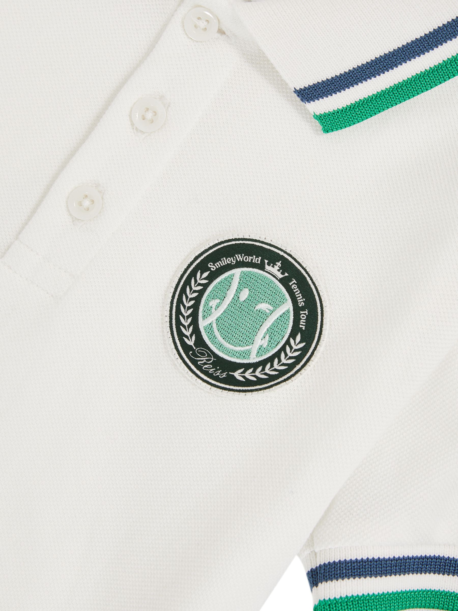 9-13 yrs SmileyWorld | Reiss Piqué Polo Shirt in White - Image 4 of 4