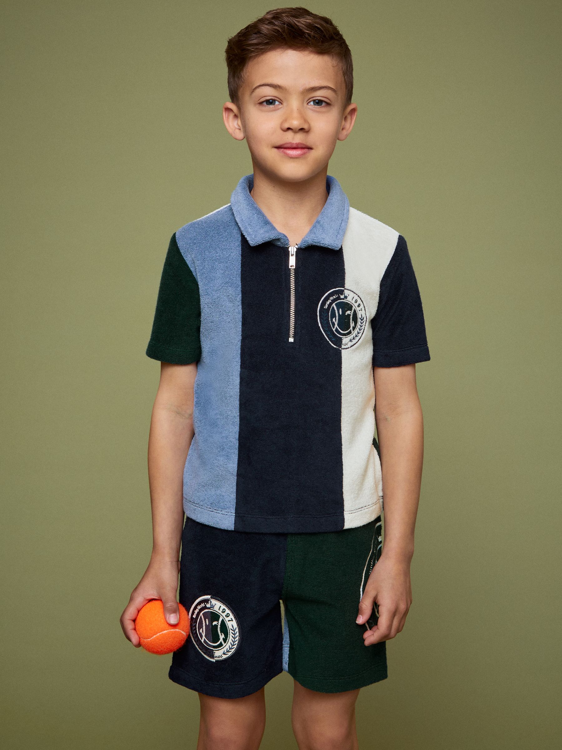 9-13 yrs SmileyWorld | Reiss Towel Polo Shirt in Blue - Image 1 of 5
