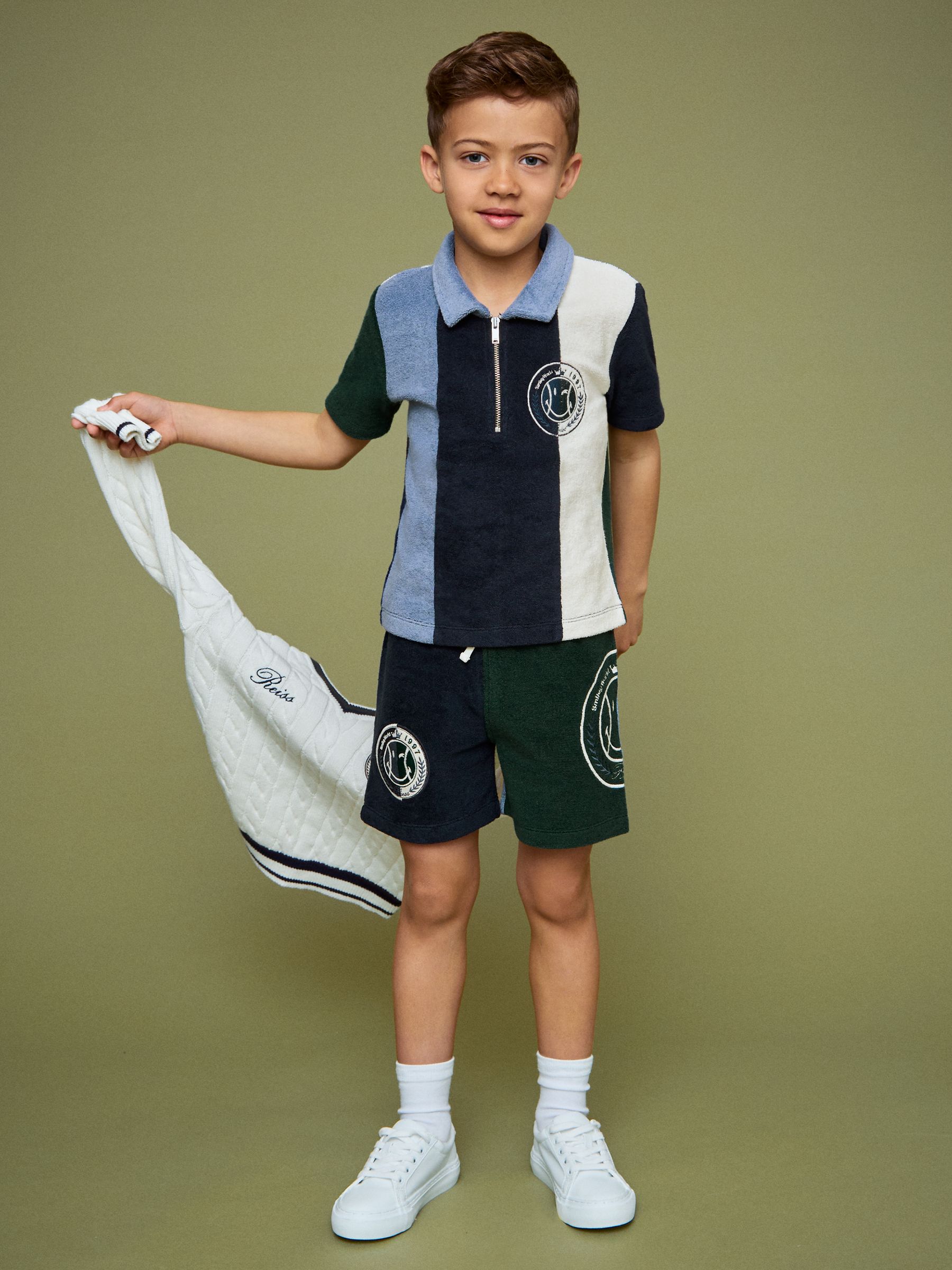 9-13 yrs SmileyWorld | Reiss Towel Polo Shirt in Blue - Image 3 of 5