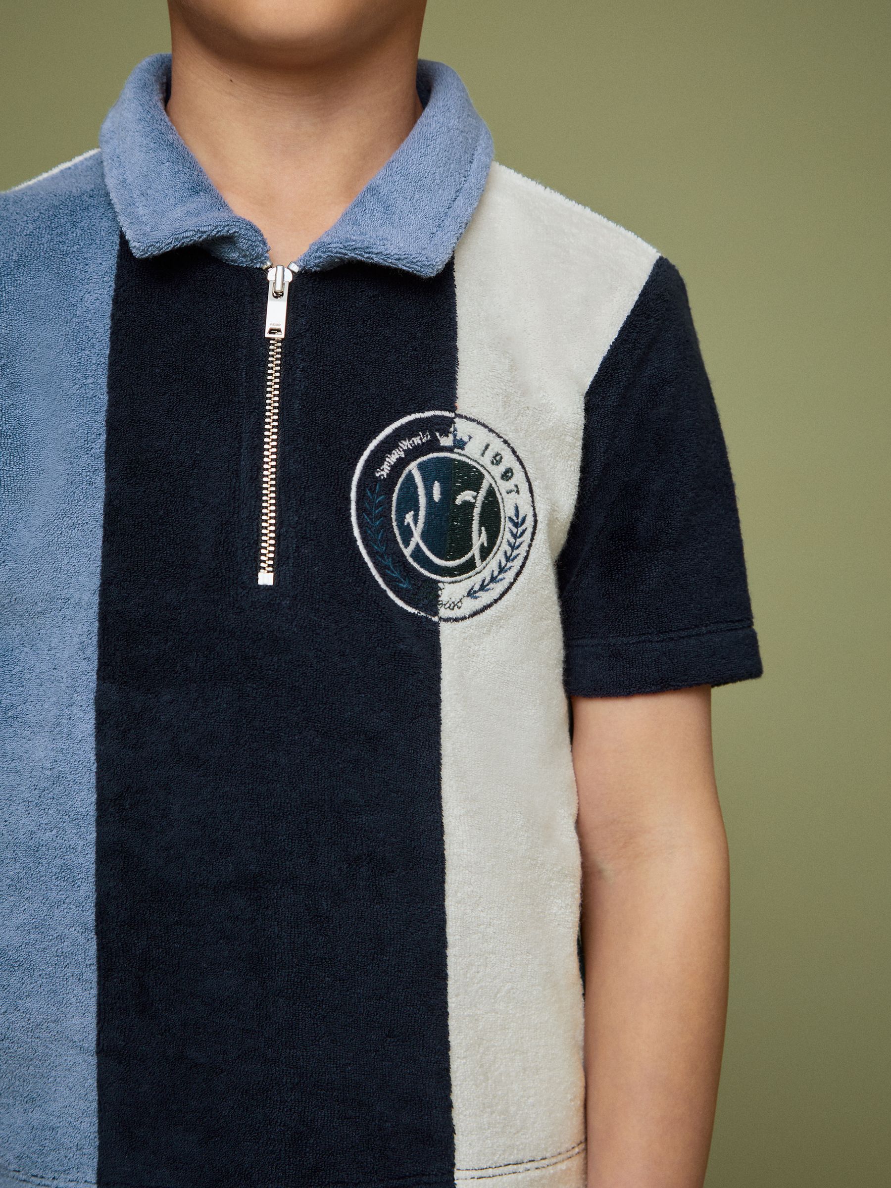 9-13 yrs SmileyWorld | Reiss Towel Polo Shirt in Blue - Image 4 of 5