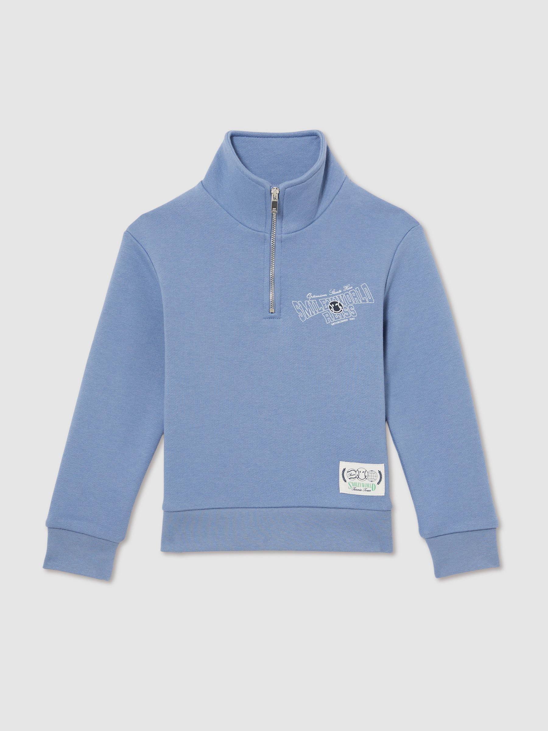 9-13 yrs SmileyWorld | Reiss Half-Zip Sweatshirt Unisex Fit in Blue - Image 2 of 7