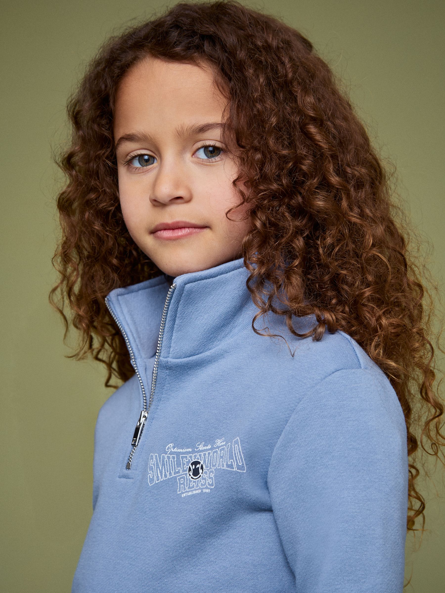 9-13 yrs SmileyWorld | Reiss Half-Zip Sweatshirt Unisex Fit in Blue - Image 4 of 7