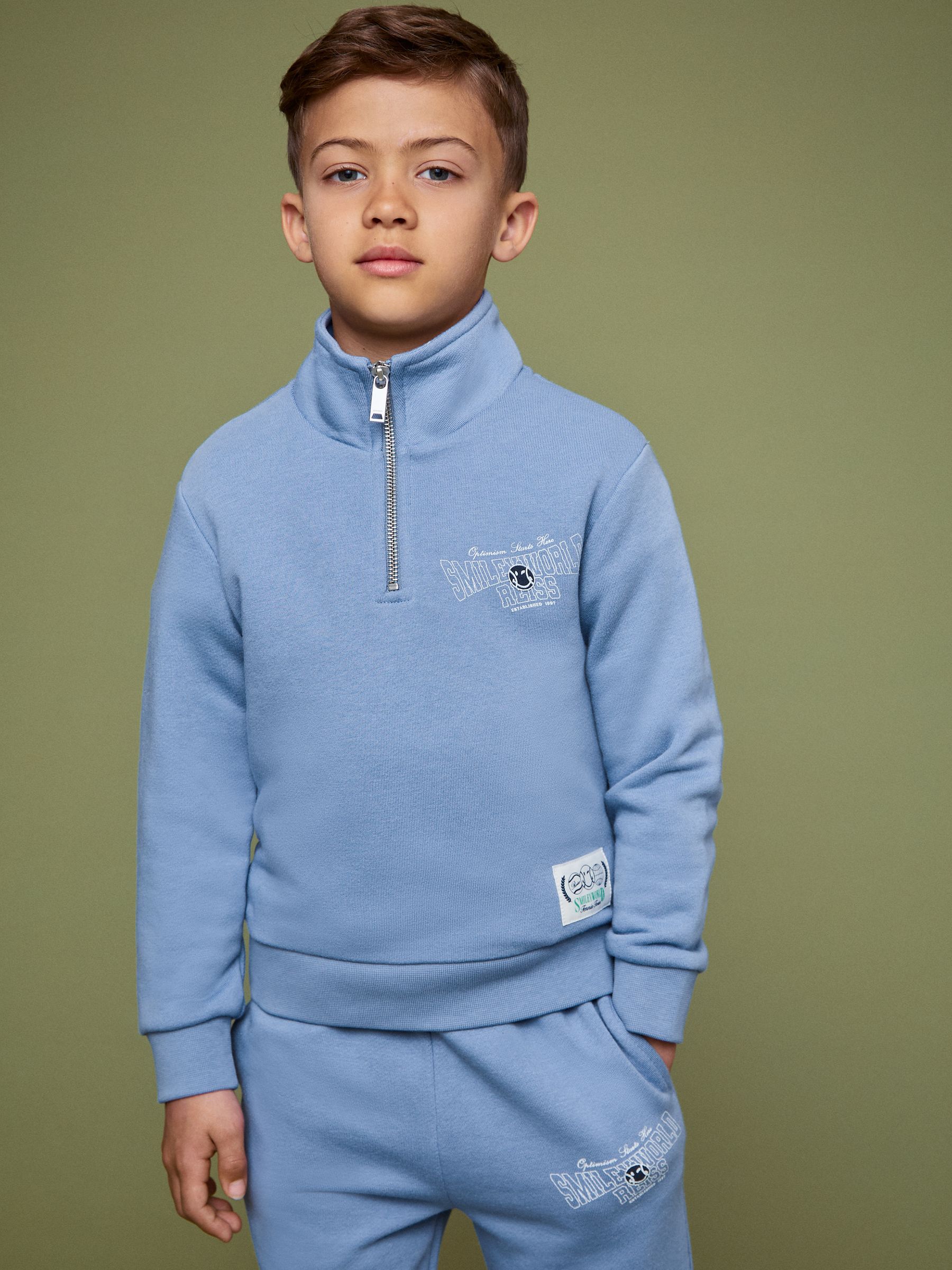 9-13 yrs SmileyWorld | Reiss Half-Zip Sweatshirt Unisex Fit in Blue - Image 6 of 7