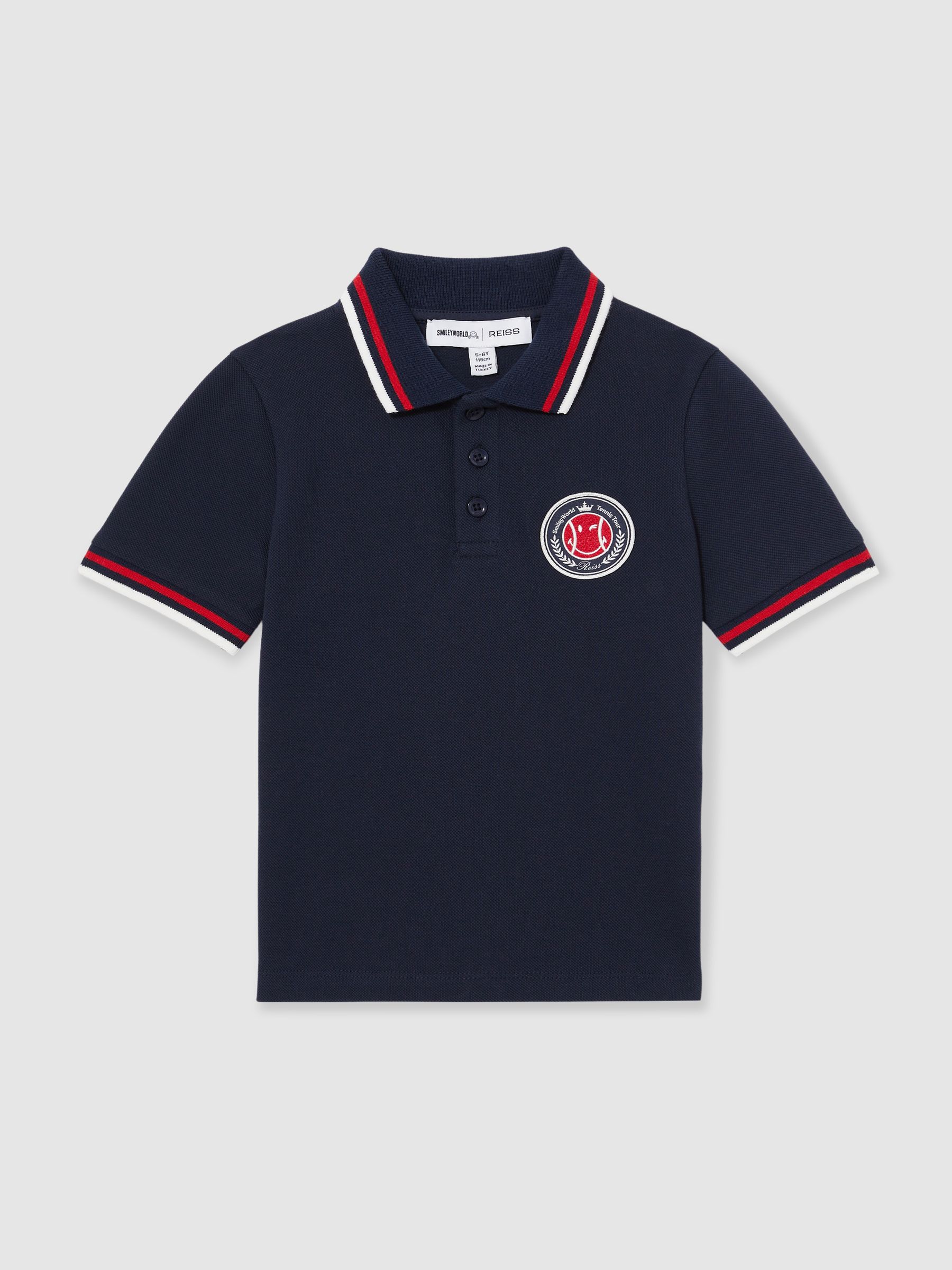 13-14 yrs SmileyWorld | Reiss Piqué Polo Shirt in Navy - Image 1 of 4