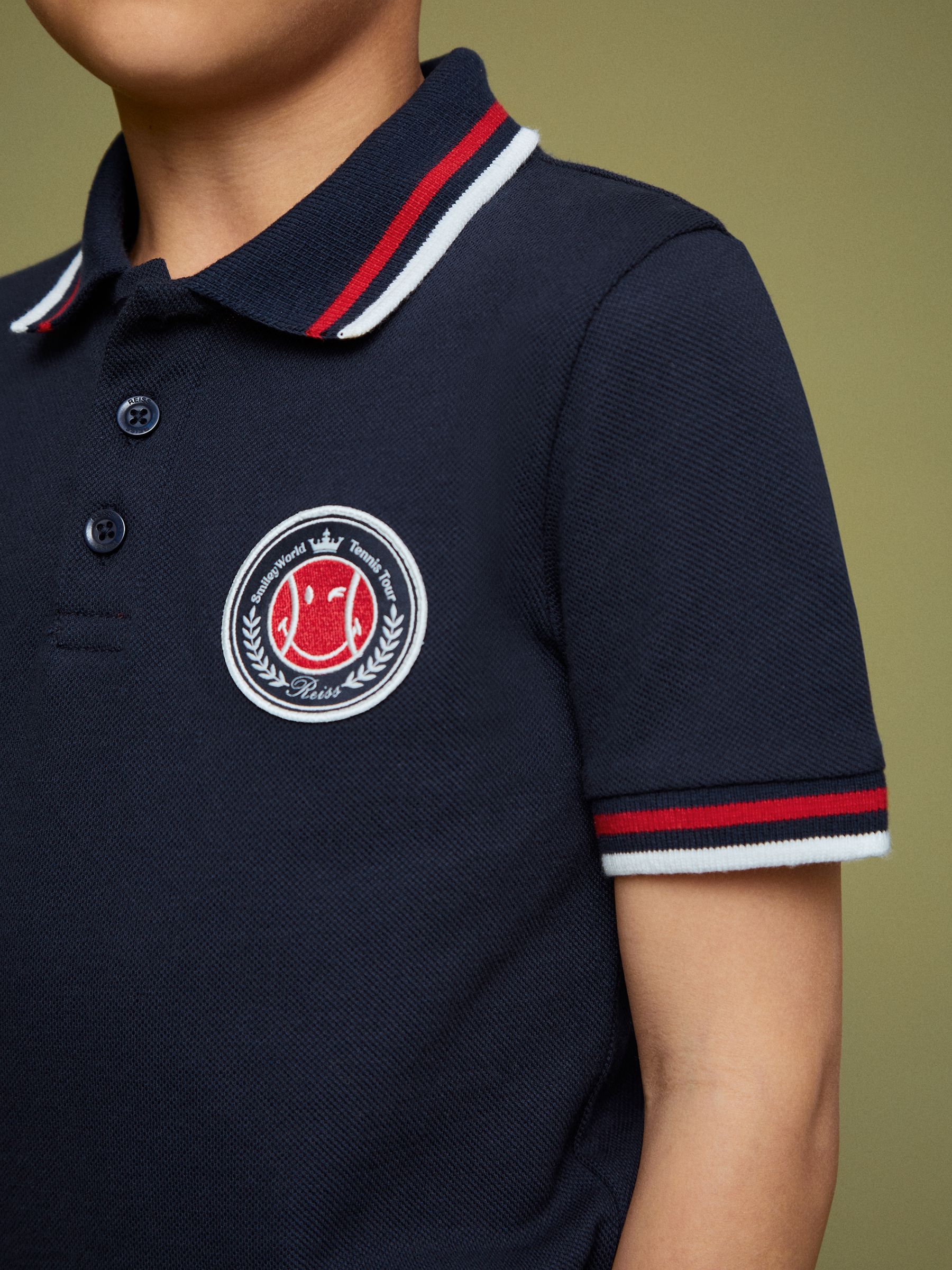 13-14 yrs SmileyWorld | Reiss Piqué Polo Shirt in Navy - Image 2 of 4