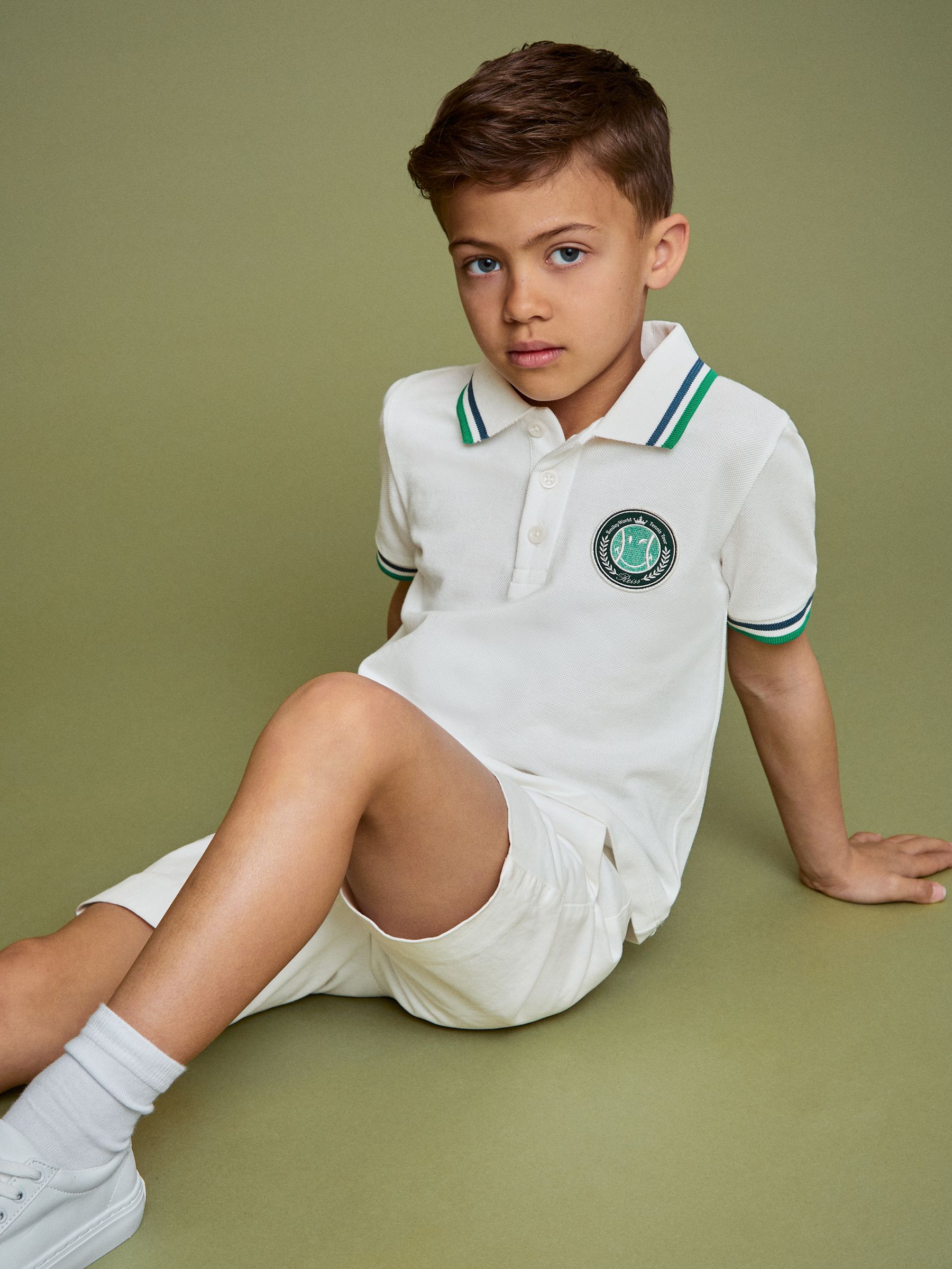 13-14 yrs SmileyWorld | Reiss Piqué Polo Shirt in White - Image 2 of 4