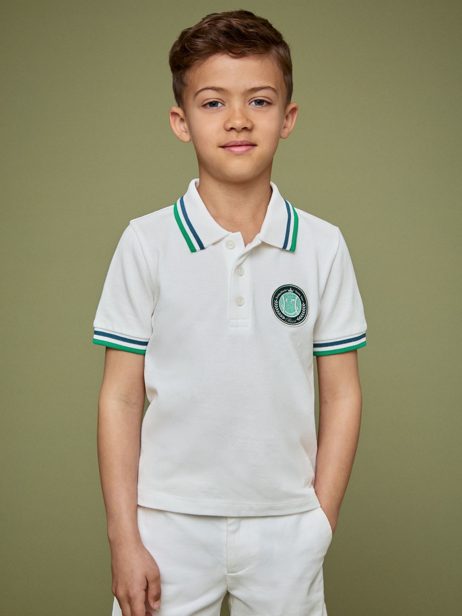 13-14 yrs SmileyWorld | Reiss Piqué Polo Shirt in White - Image 3 of 4