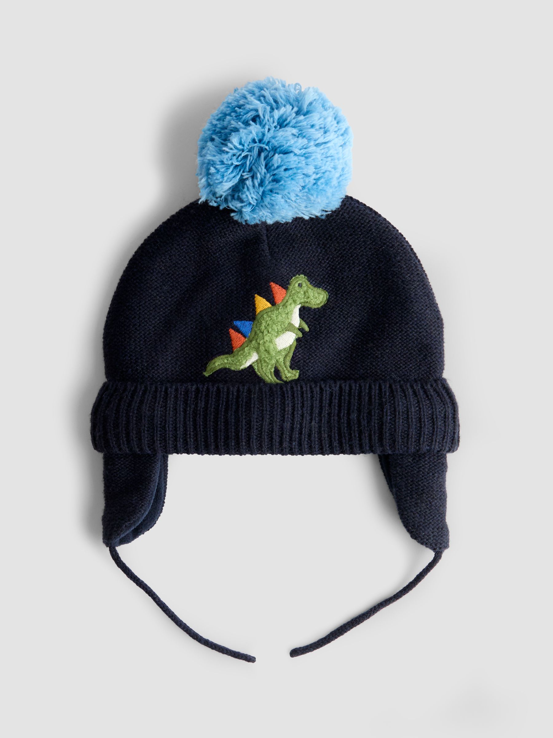 Navy Blue Dino Cosy Pom Pom Rib Hat - Image 1 of 3