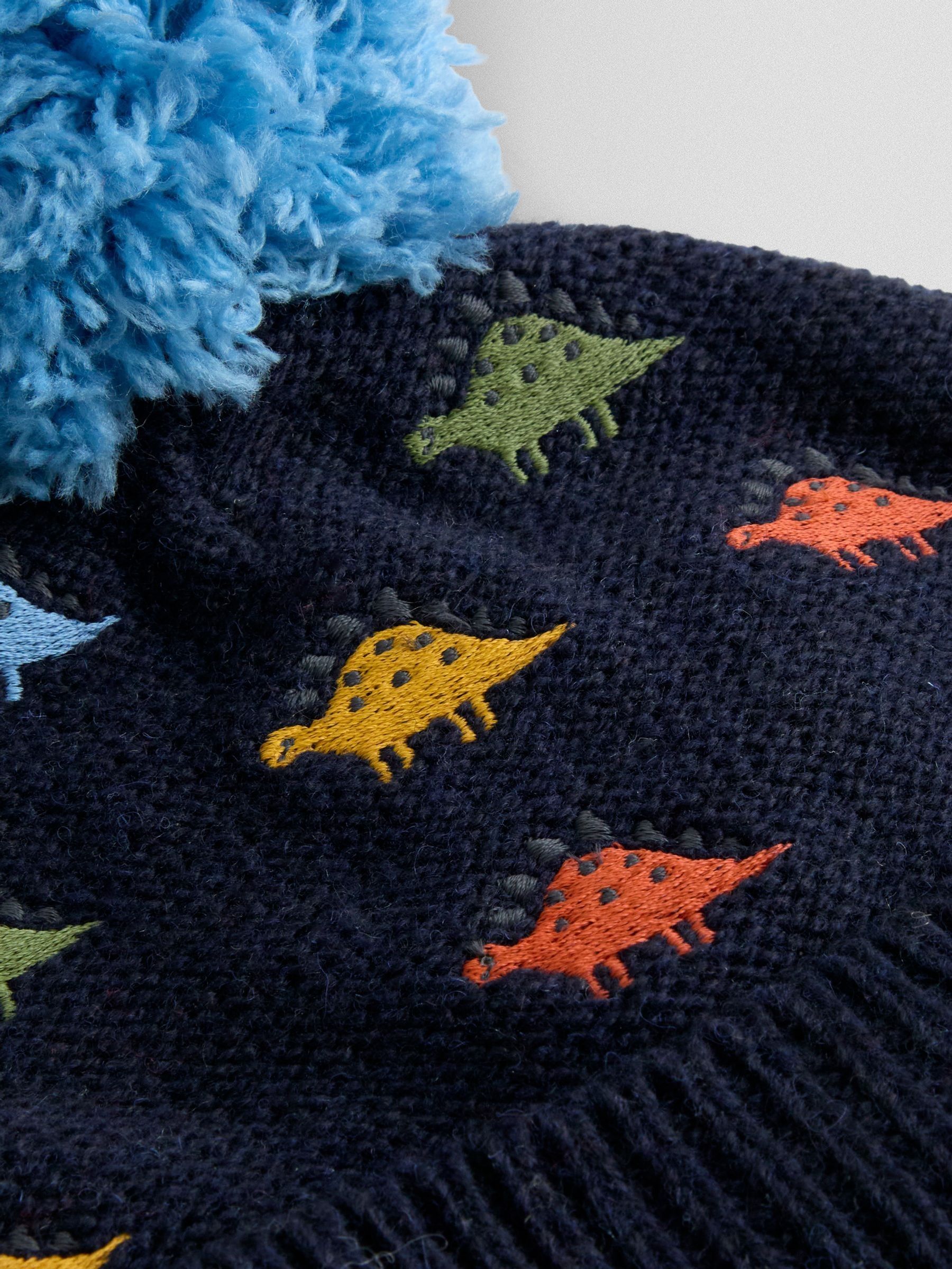 Navy Dino Cosy Pom Pom Rib Hat - Image 3 of 3