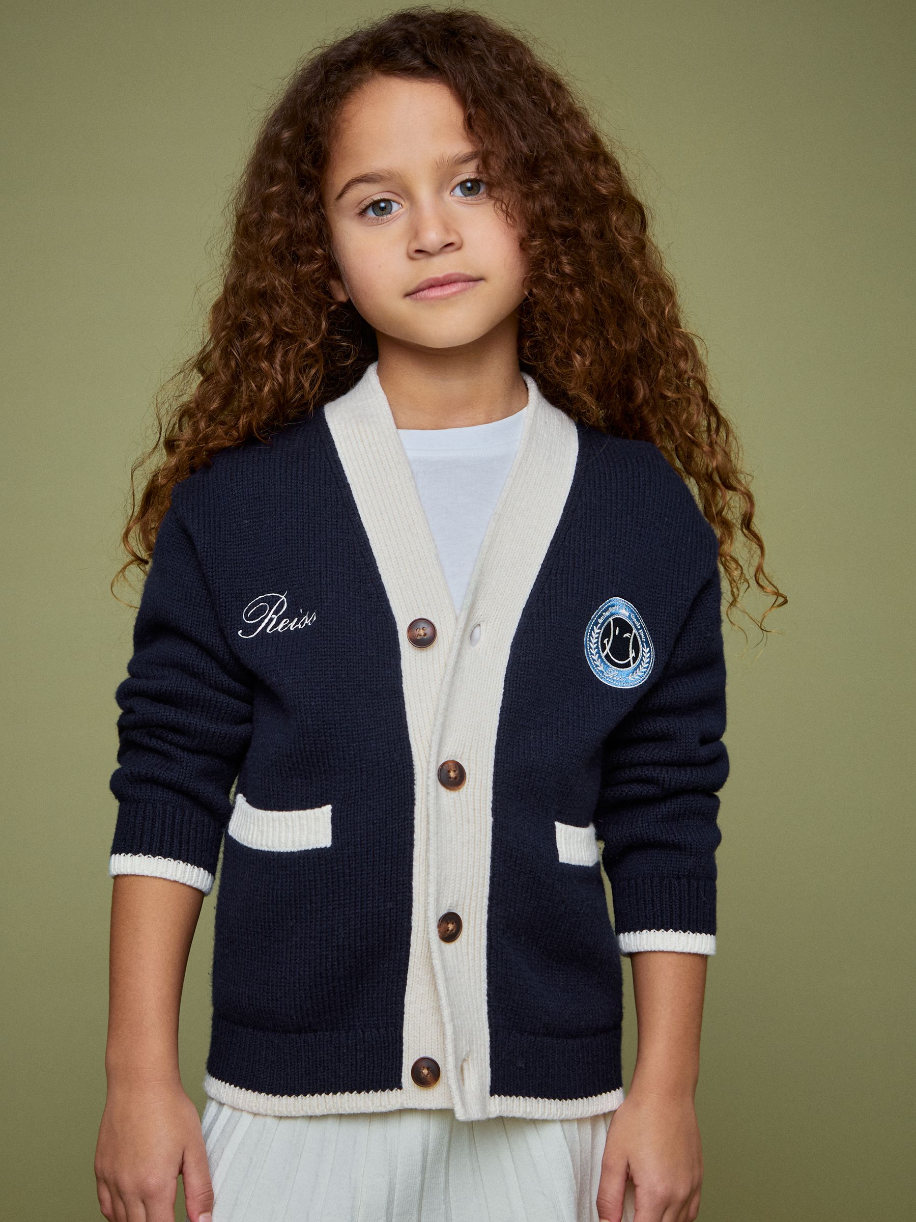 13-14 yrs SmileyWorld | Reiss Logo Cardigan Unisex Fit in Off White - Image 4 of 8
