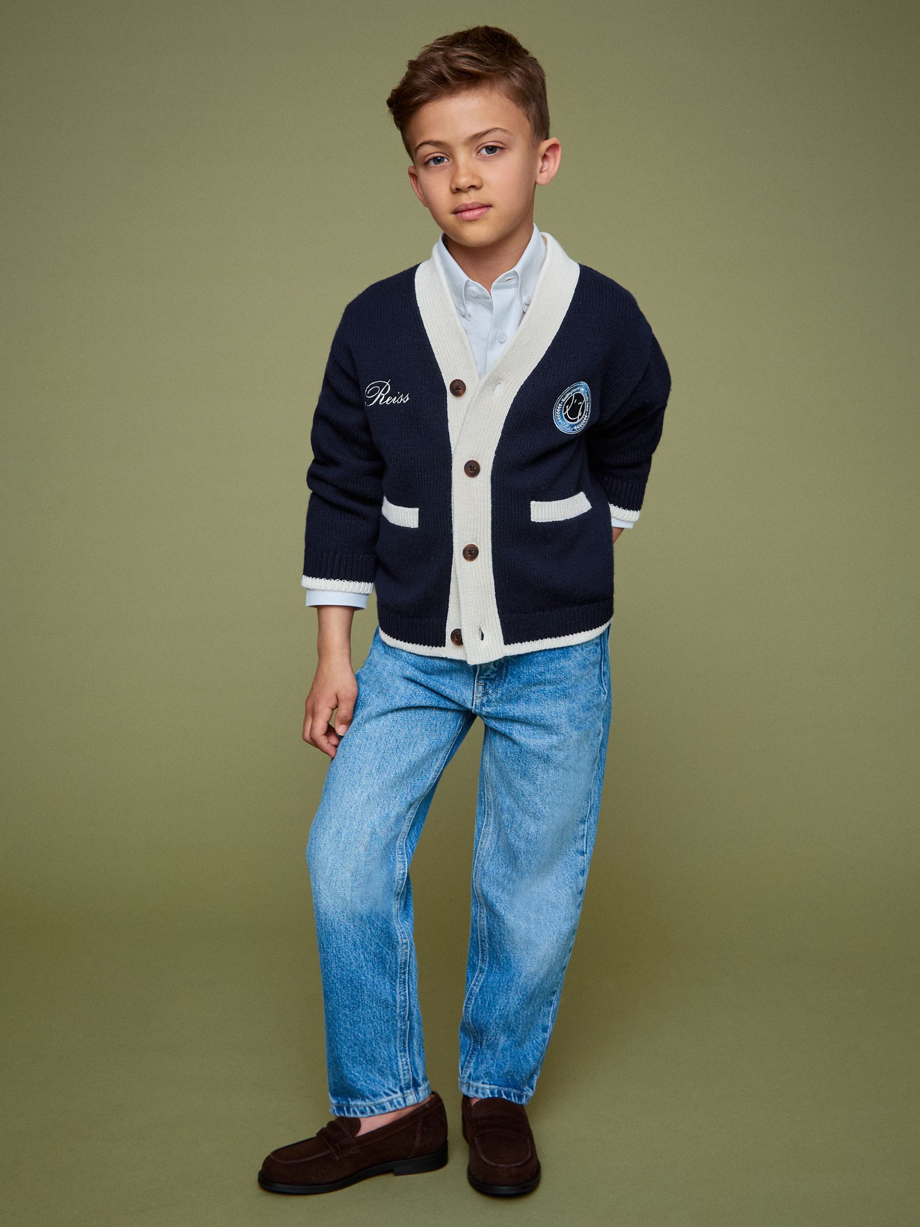 13-14 yrs SmileyWorld | Reiss Logo Cardigan Unisex Fit in Off White - Image 6 of 8