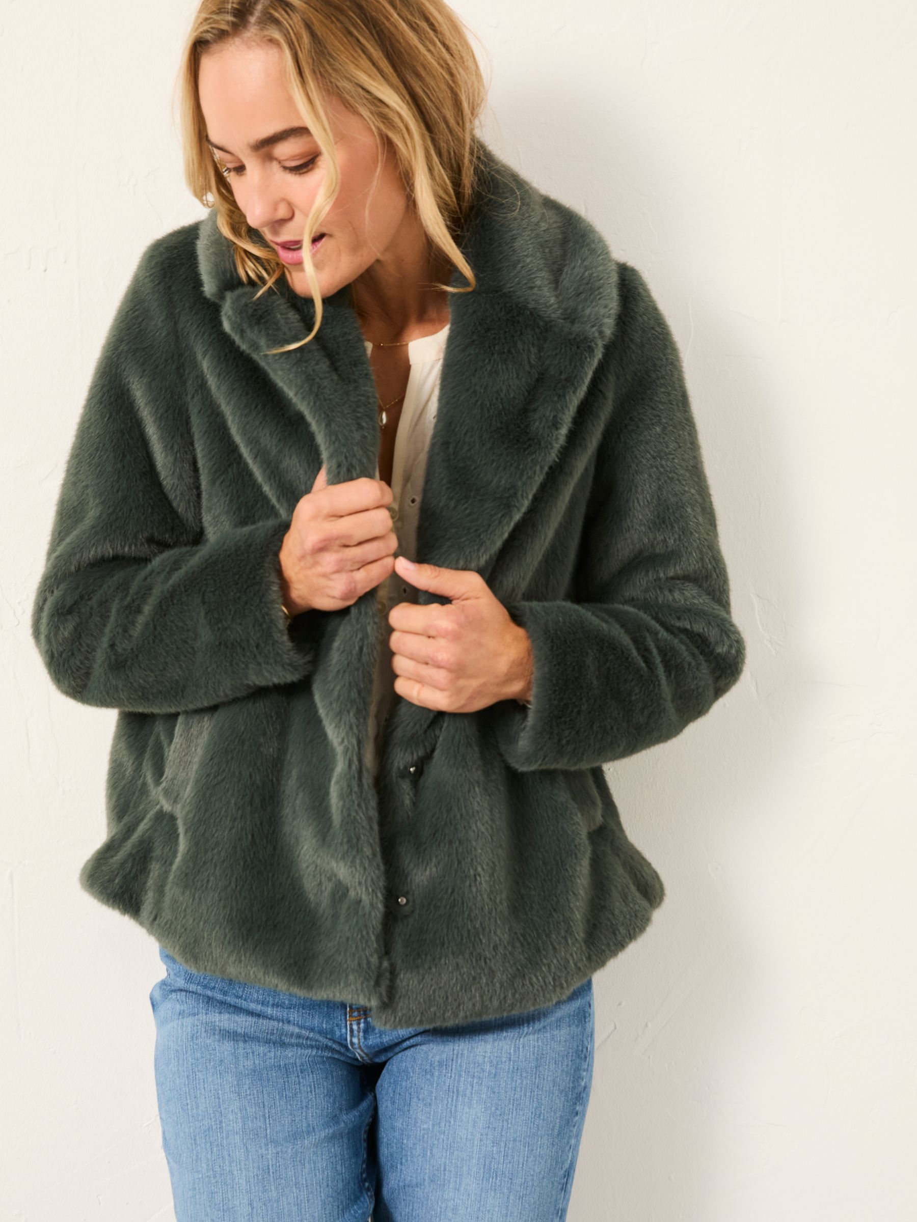 Emma Teal Blue Short Faux Fur Coat | FatFace USA