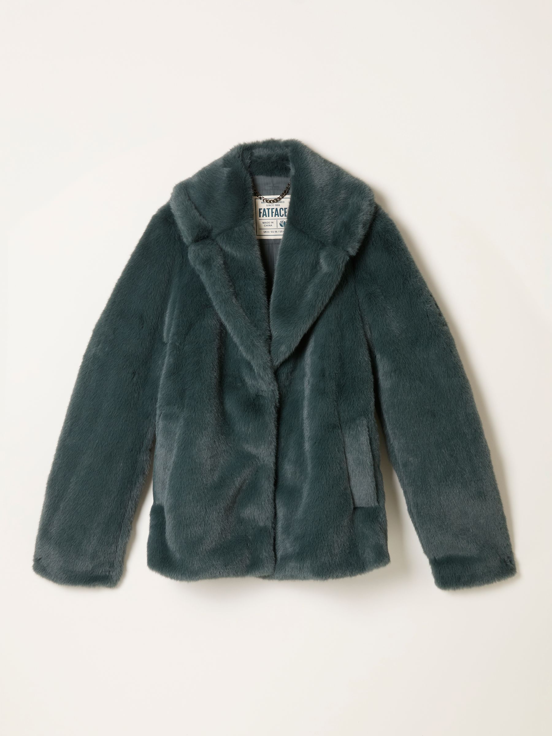 Emma Teal Blue Short Faux Fur Coat - Image 7 of 7