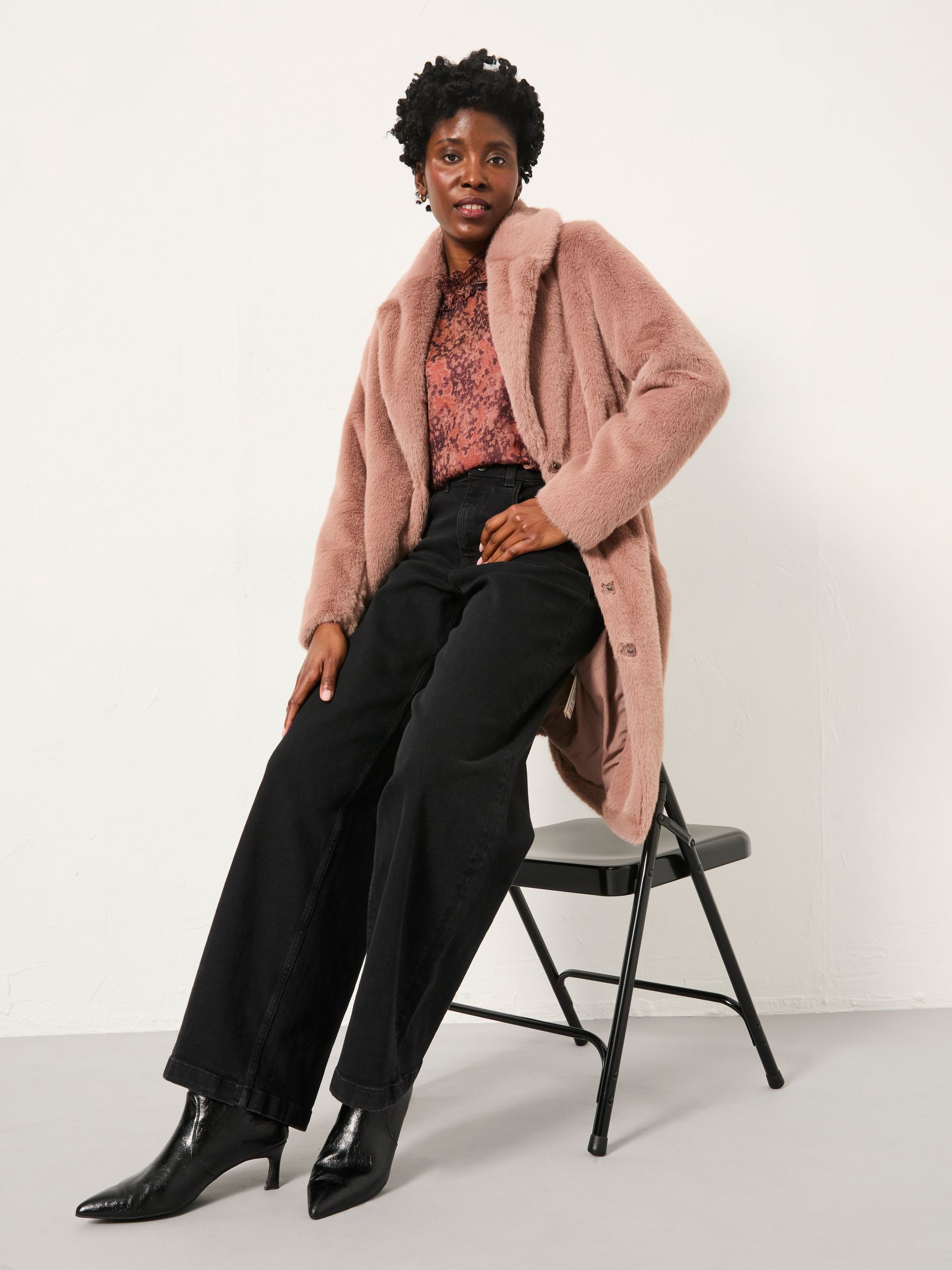 Esme Dusky Pink Long Faux Fur Coat - Image 1 of 6