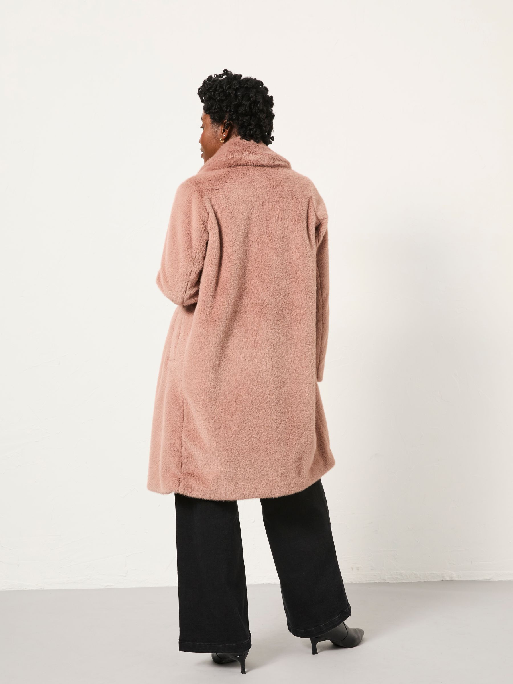 Esme Dusky Pink Long Faux Fur Coat - Image 2 of 6