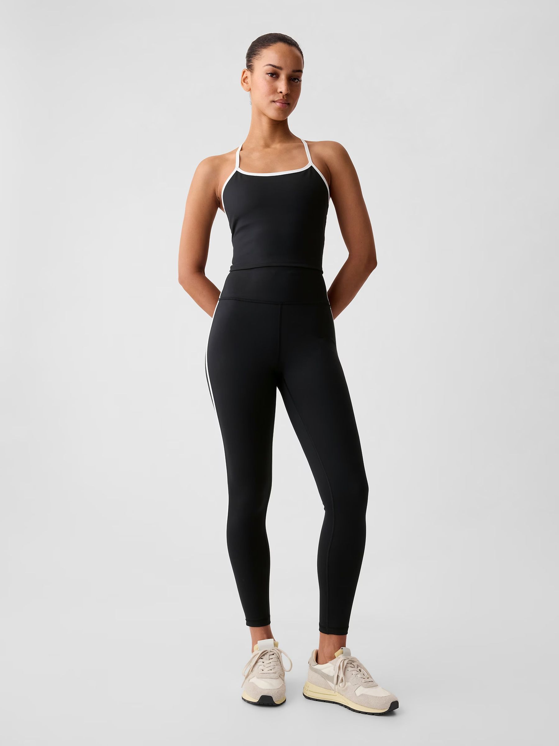 Black/White High Rise Power Full Length Leggings - Image 3 of 5