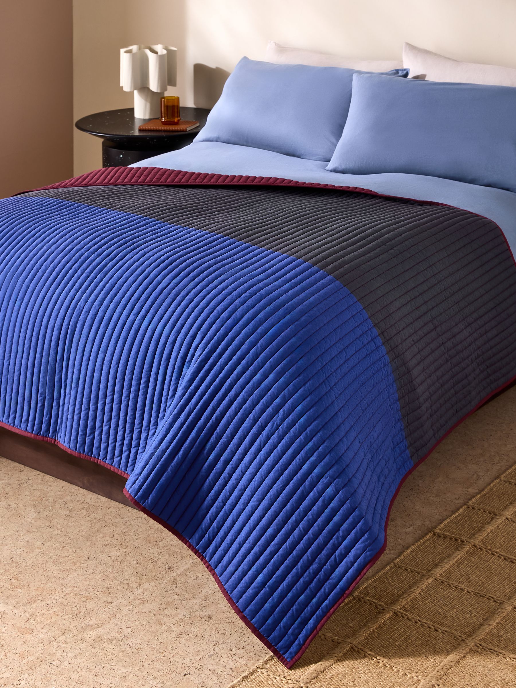Imleda Quilted Cotton Bedspread in Navy - Image 1 of 5