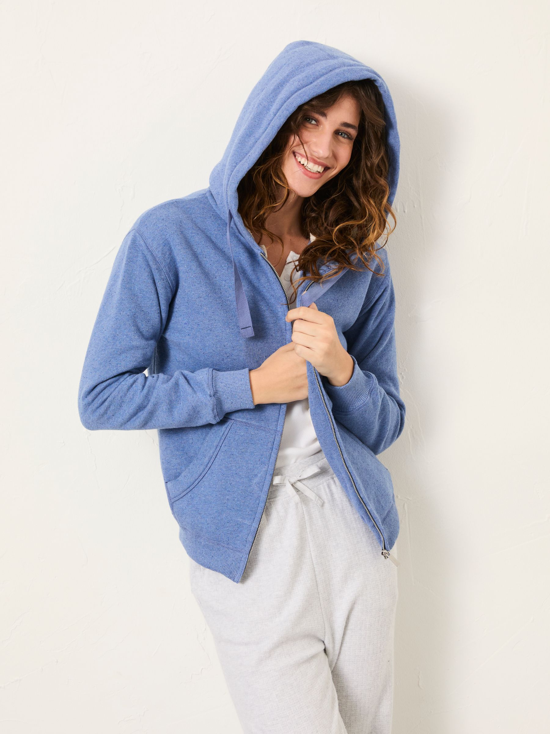 Amy Pale Blue Borg Lined Zip Through Hoodie - Image 1 of 5
