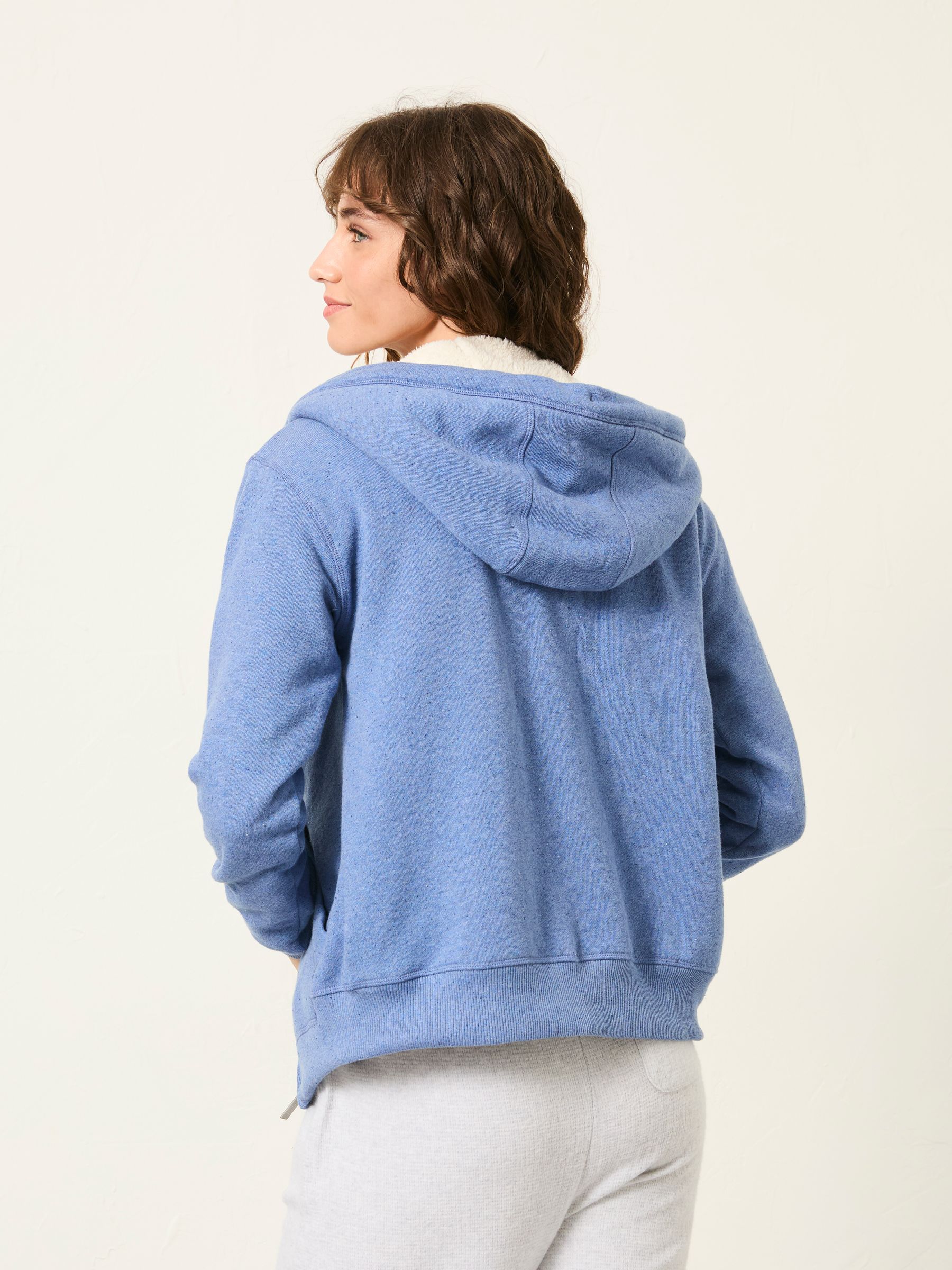 Amy Pale Blue Borg Lined Zip Through Hoodie | FatFace