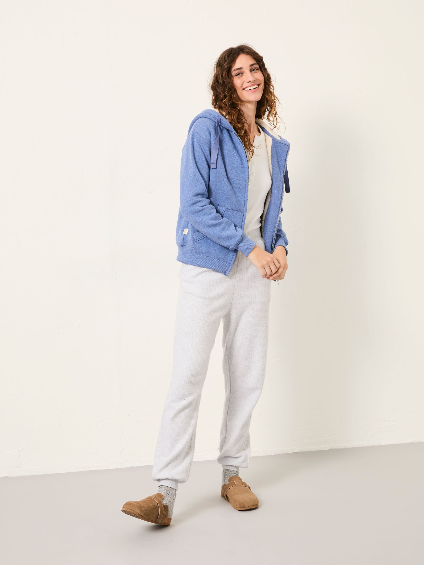 Amy Pale Blue Borg Lined Zip Through Hoodie | FatFace